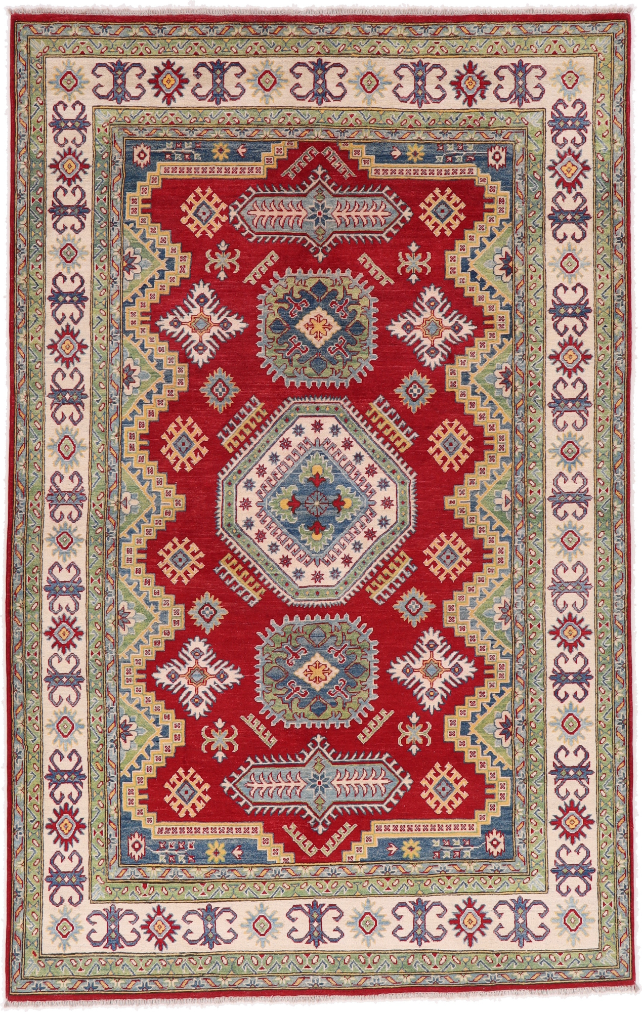Kazak Alfombra oriental 310 x 200 Blanco (Pakistán) Anudado A Mano