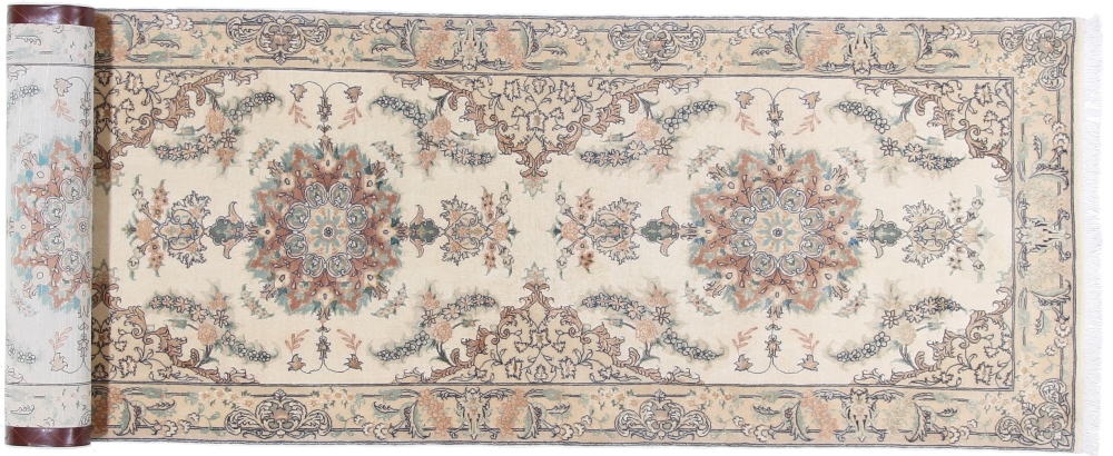 Tabriz Tappeto persiano 90 x 380 Bianco (Iran) Annodato A Mano