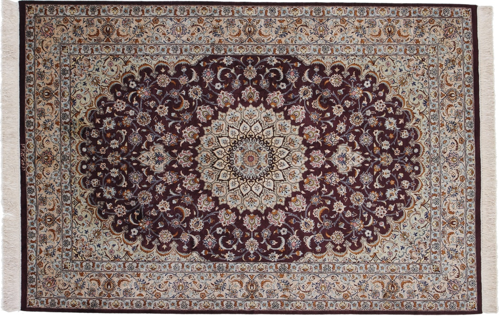 Ghom Szőnyeg 150 x 100 Fehér (Irán) Kézzel Csomózott