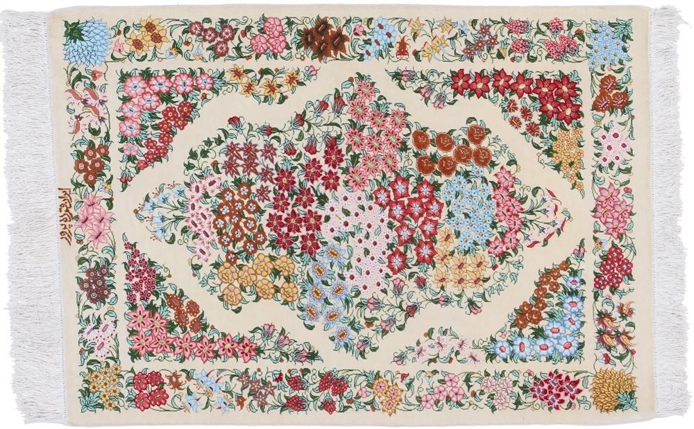 Ghom Perski dywan 60x100 Biały (Iran) Ręcznie Tkany