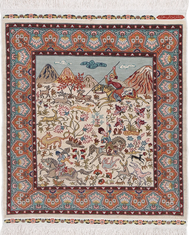 Hereke Dywan 60 x 50 Biały (Indyk) Ręcznie Tkany