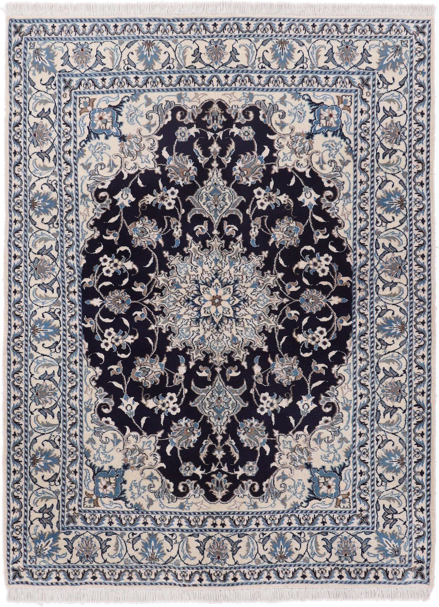 Nain Tæppe 150 x 200 Hvid (Iran) Håndknyttet