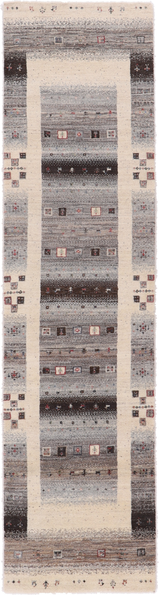 Rizbaft Indischer Teppich 80x300 Weiss (Indien) Handgeknüpft