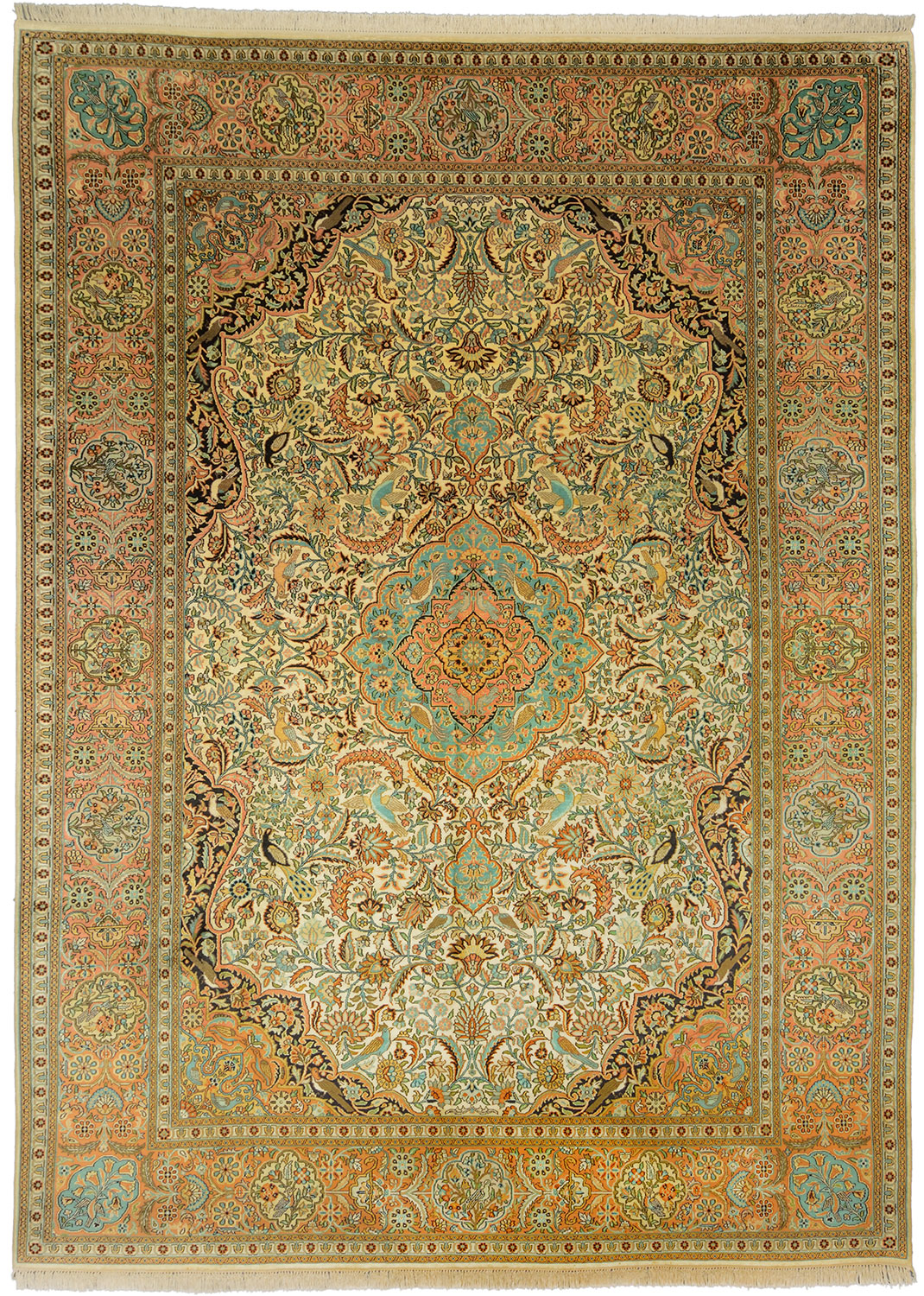 Cashmere Silk Oriental rug 330 x 250 Green (Indian) Hand Knotted