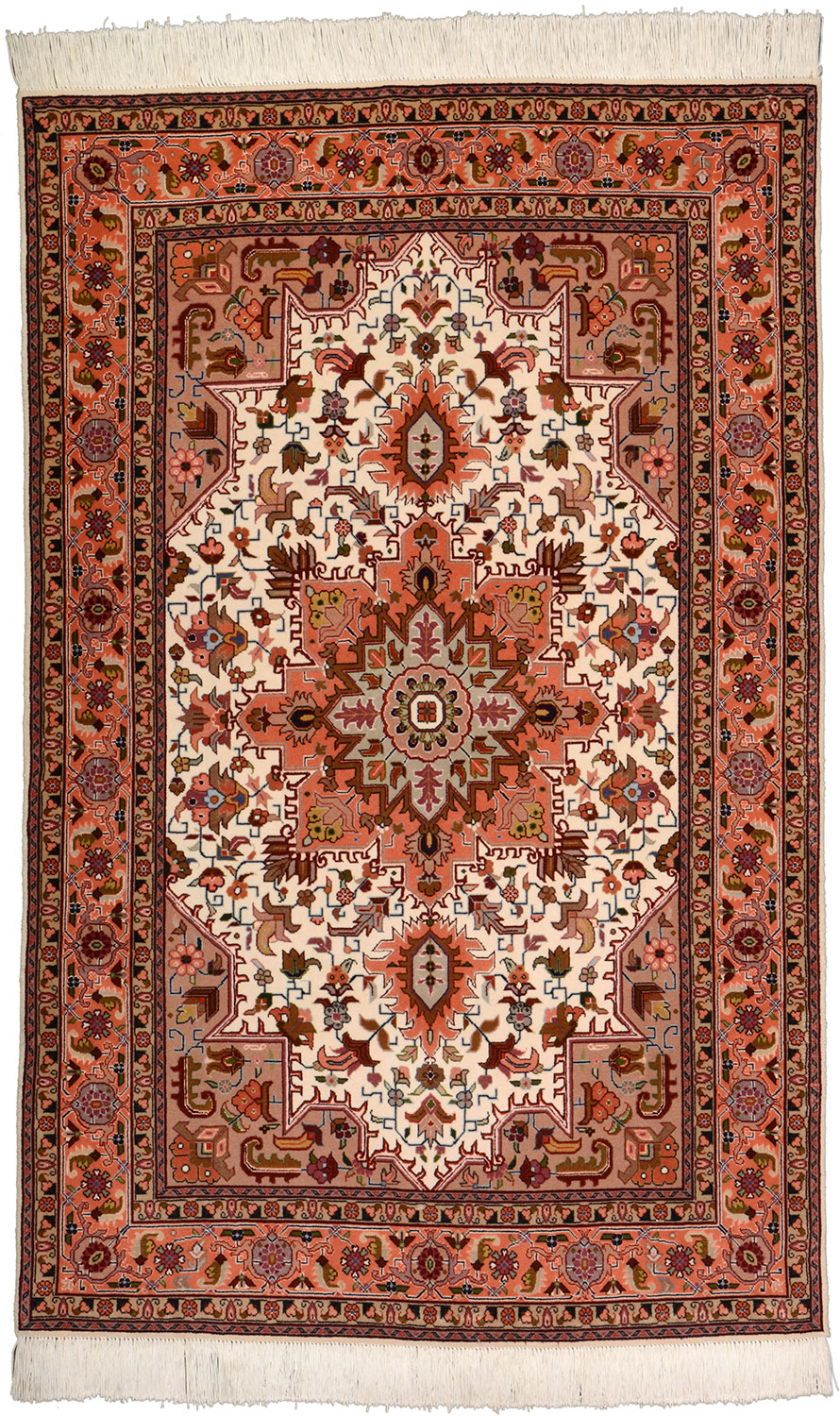 Tabriz Tapis 100 x 160 Blanc (Iran) Noué À La Main