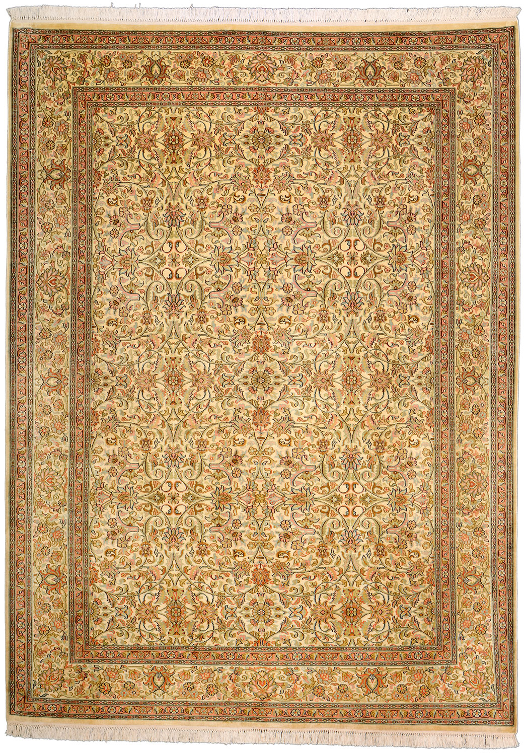 Cashmere Silk Tapijt 160 x 220 Wit (Indian) Noué À La Main