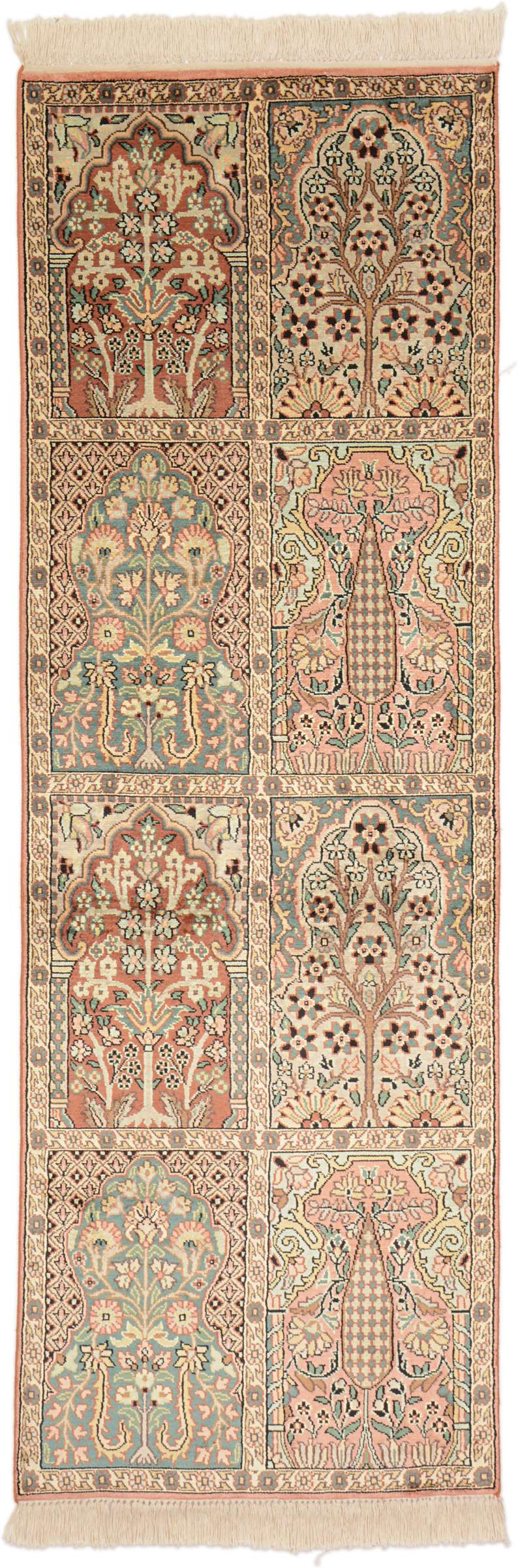 Cashmere Silk Oriental rug 190 x 60 Green (Indian) Hand Knotted