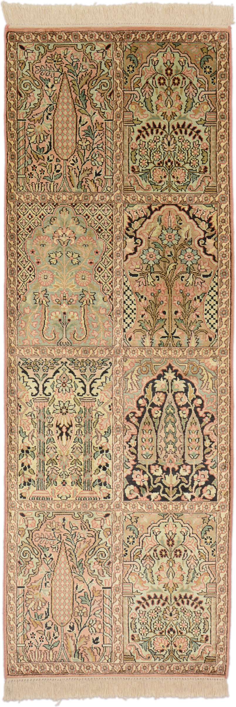 Cashmere Silk Oriental rug 180 x 70 Green (Indian) Hand Knotted