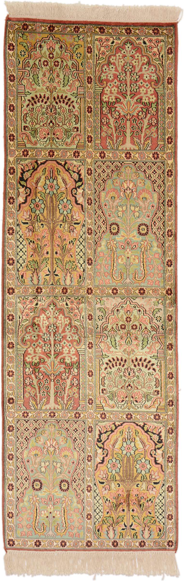 Cashmere Silk Tappeto orientale 60 x 190 Verde (Indian) Annodato A Mano