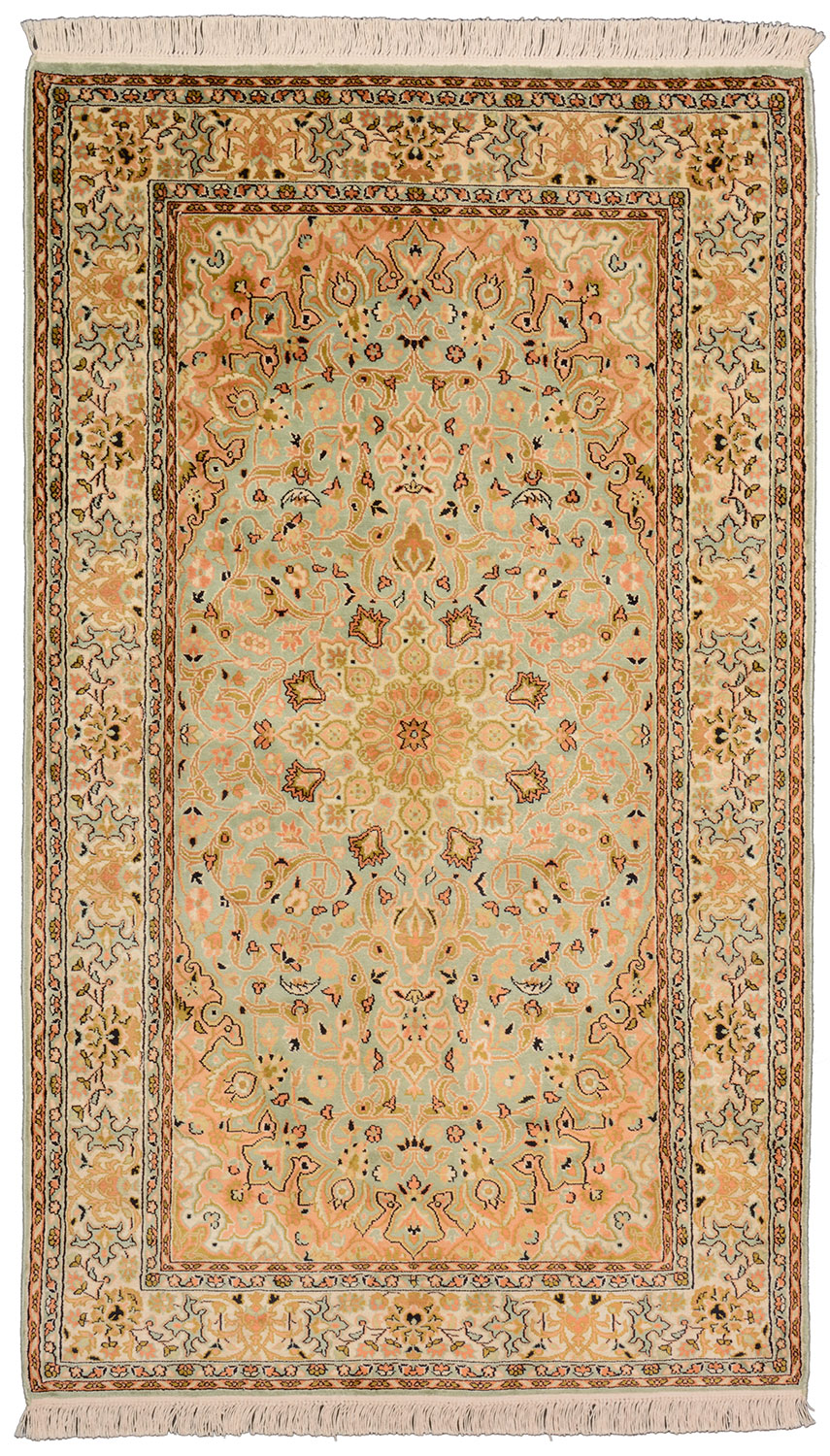 Cashmere Silk Tapis d'Orient 90x160 Blanc (Indian) Noué À La Main