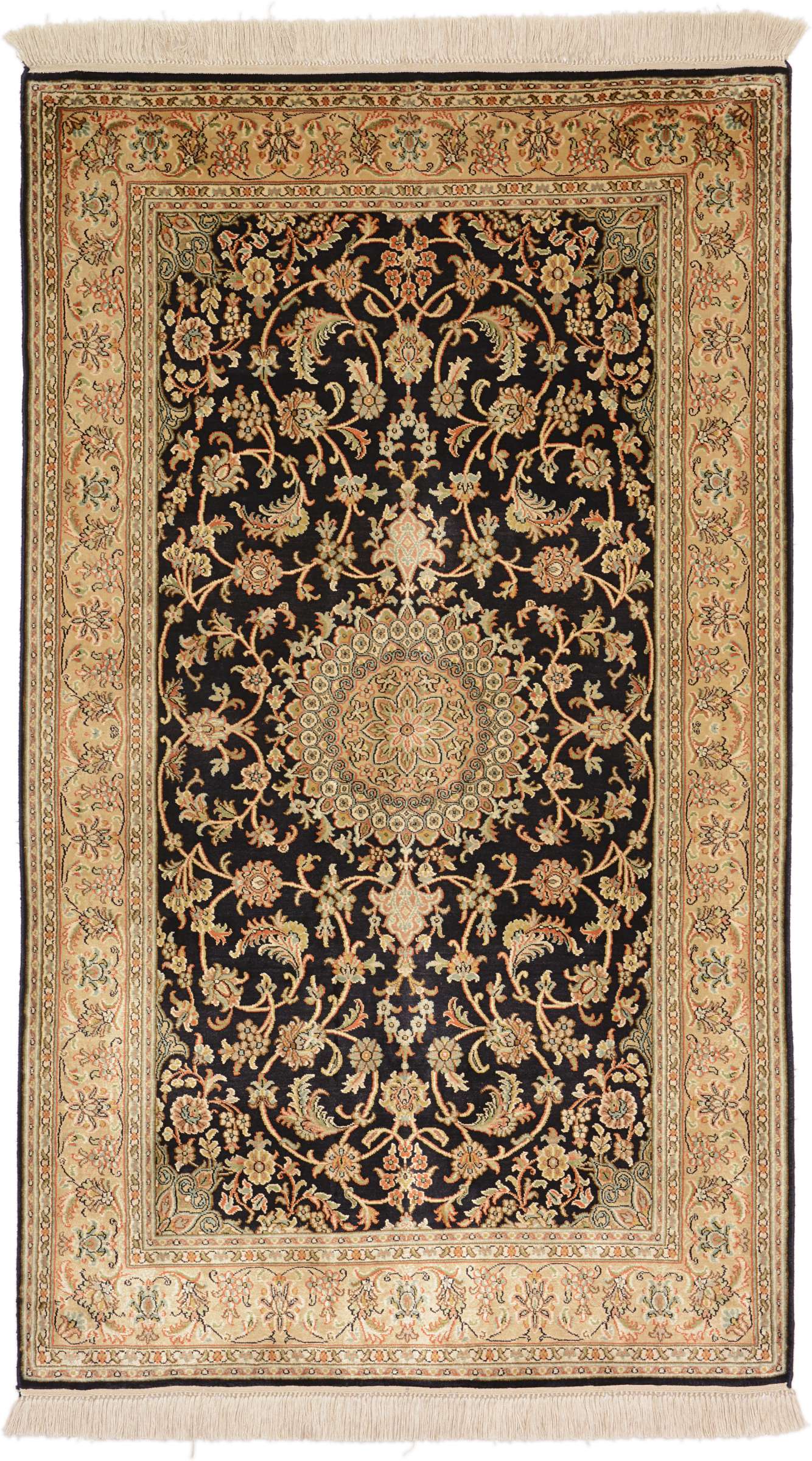 Cashmere Silk Tapis 80 x 130 Blanc (Indian) Noué À La Main