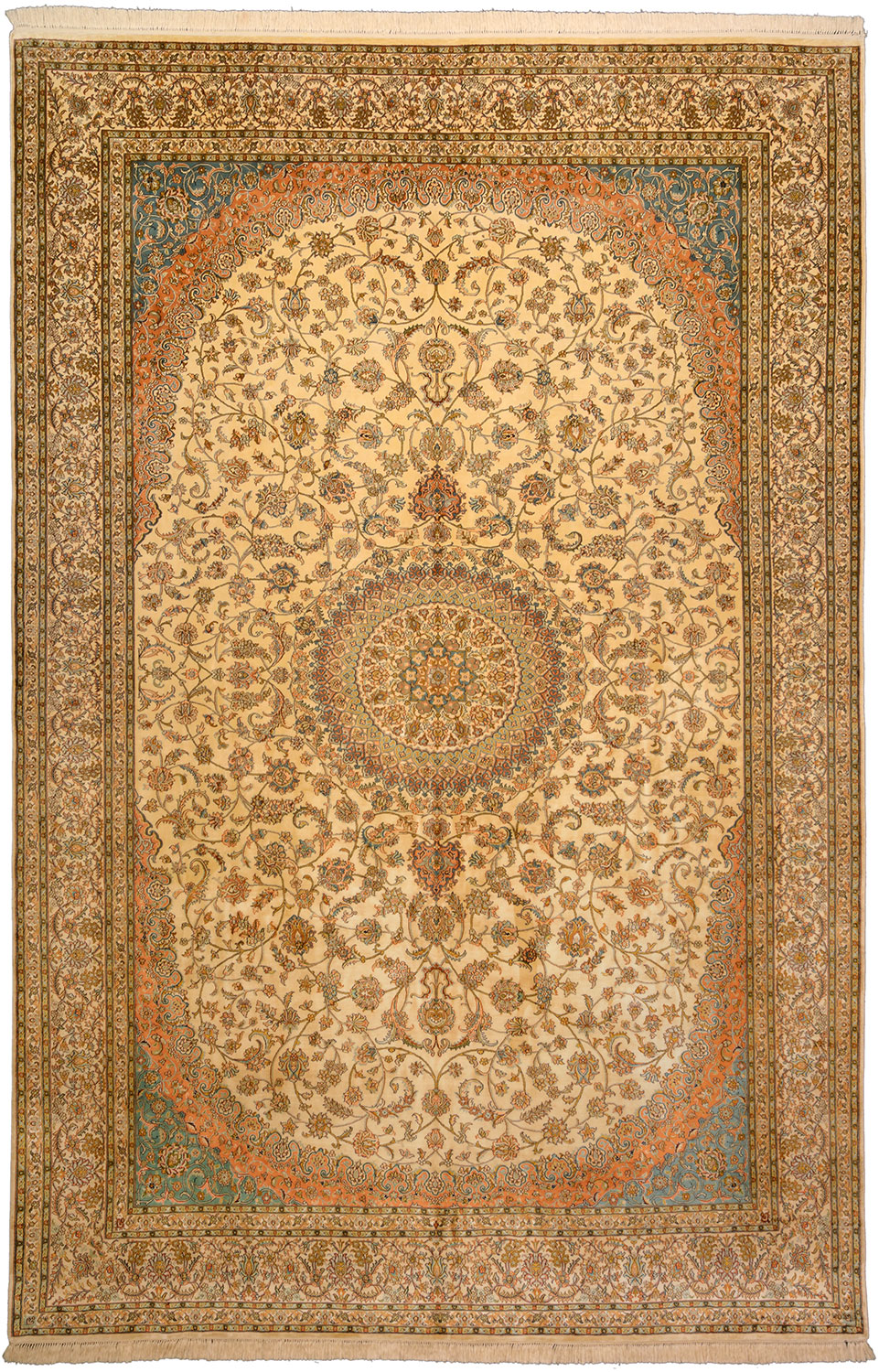 Cashmere Silk Tappeto 320x210 Verde (Indian) Annodato A Mano