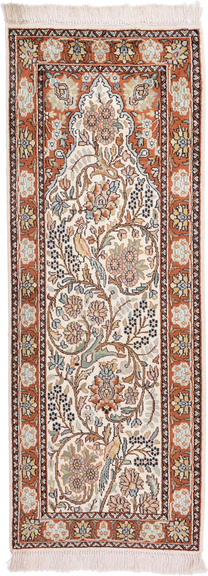 Cashmere Silk Keleti szőnyeg 50x130 Fehér (Indian) Kézzel Csomózott