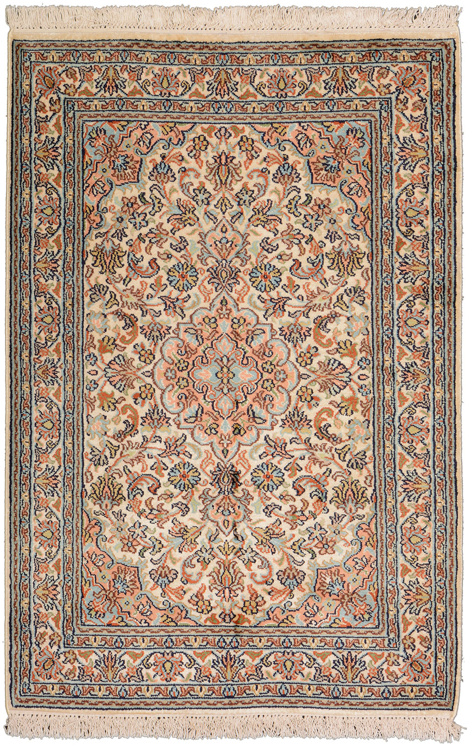 Kashmirseide Teppich 90 x 60 Weiss (Indien) Handgeknüpft