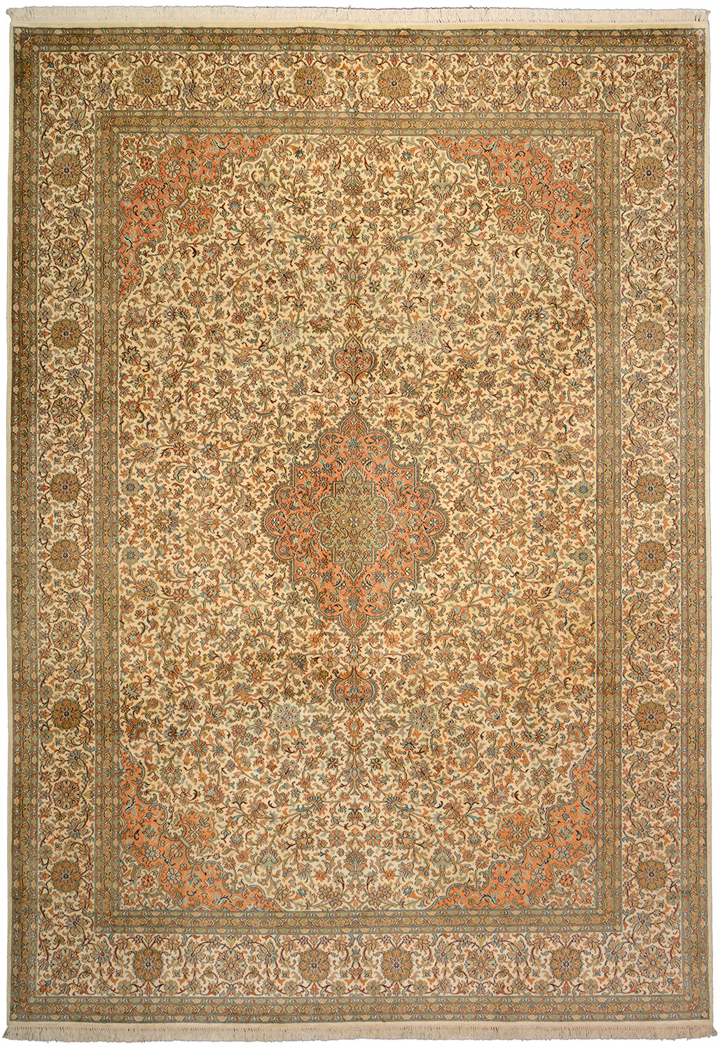 Cashmere Silk Tapijt 220x310 Wit (Indian) Noué À La Main