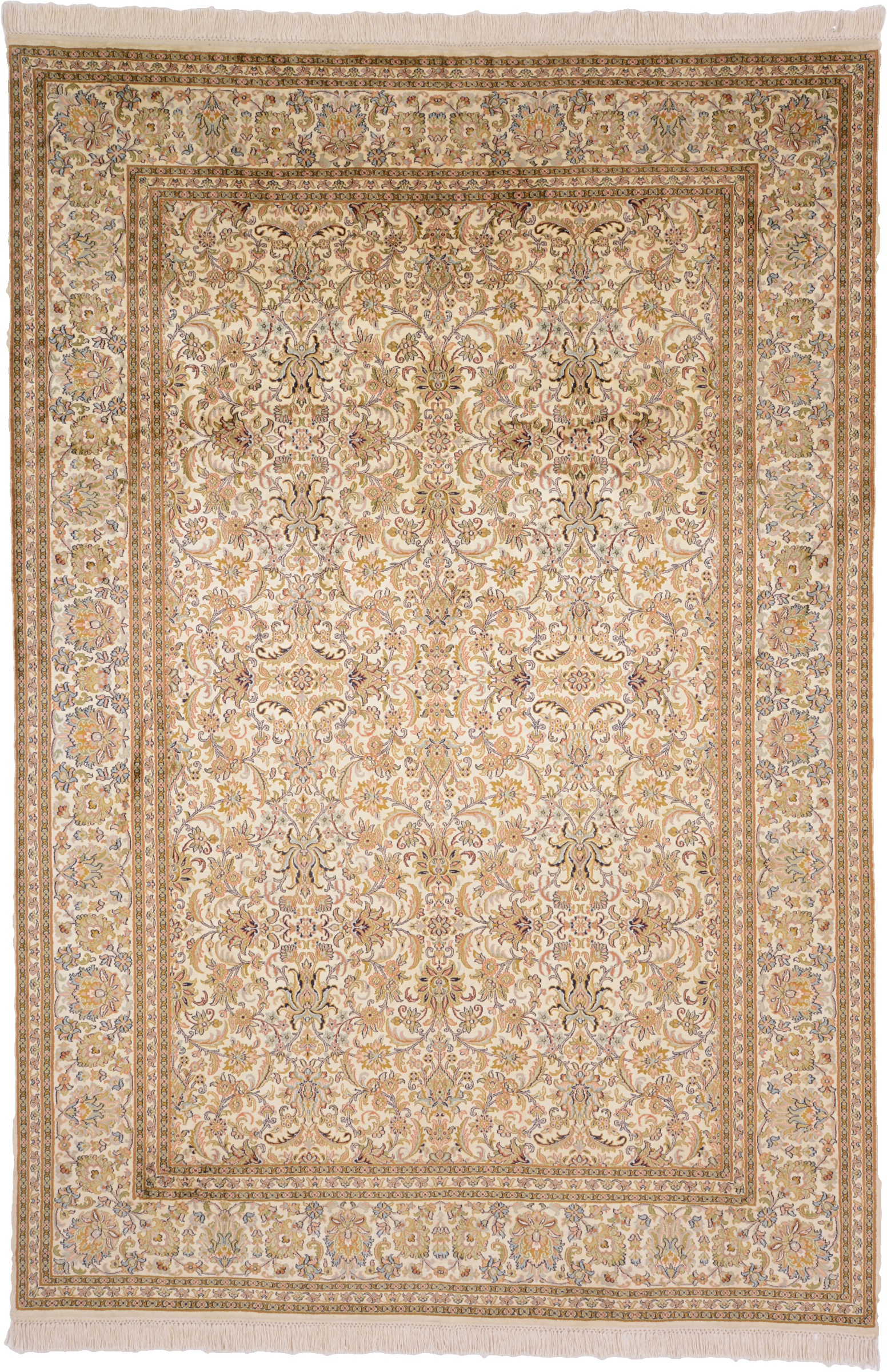Cashmere Silk Tapis d'Orient 270x190 Blanc (Indian) Noué À La Main