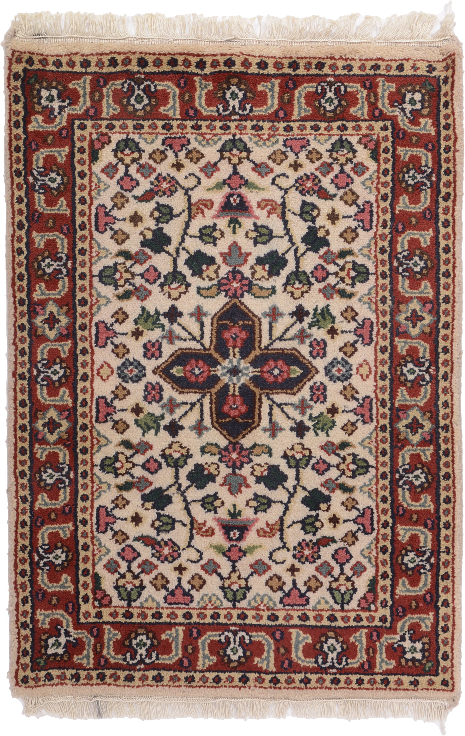 Perser Indischer Teppich 60x90 Weiss (Indien) Handgeknüpft