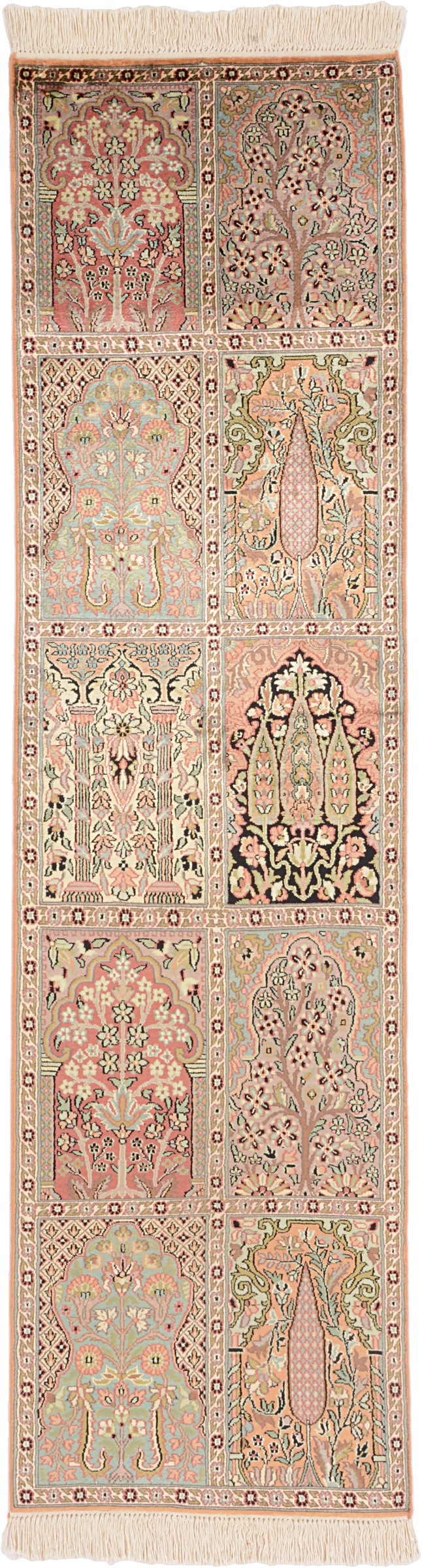 Cashmere Silk Carpet 230 x 60 White (Indian) Hand Knotted