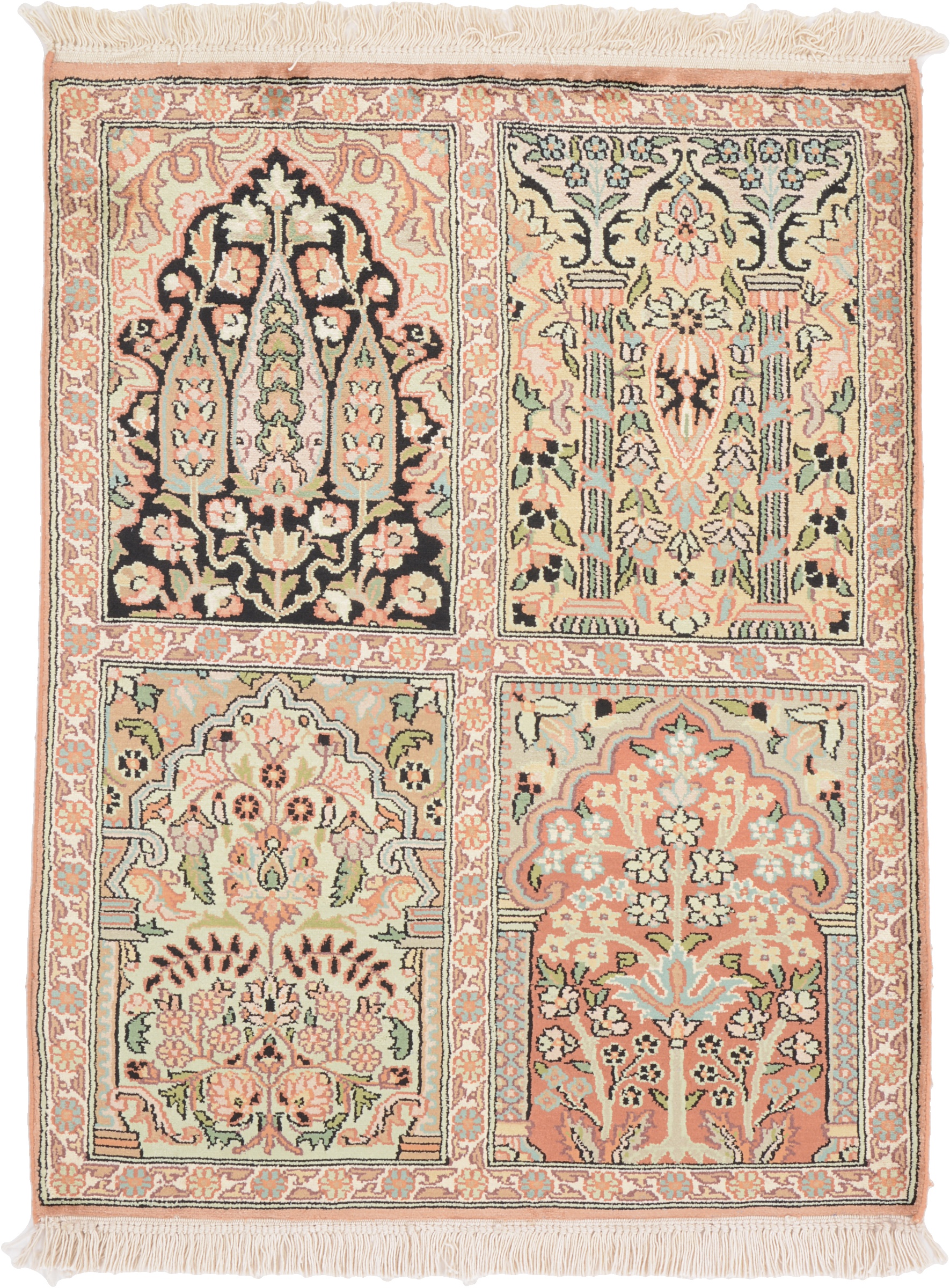 Cashmere Silk Orientalsk tæppe 90x70 Hvid (Indian) Håndknyttet