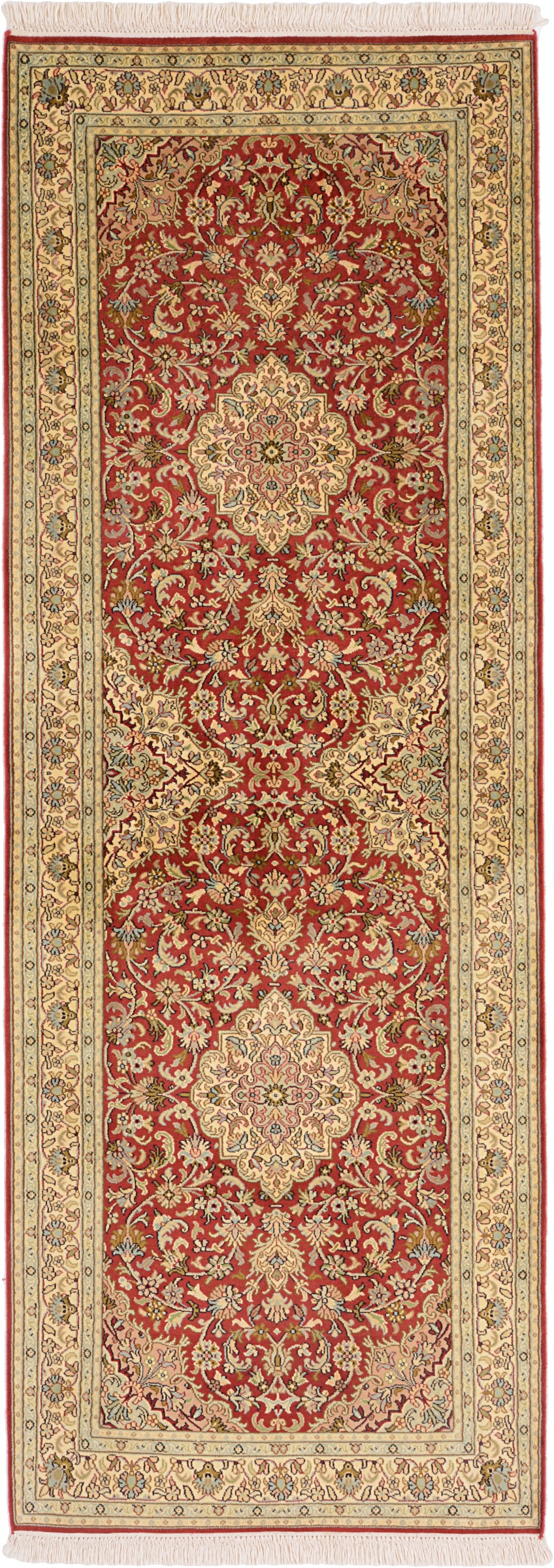 Cashmere Silk Tappeto 80 x 220 Verde (Indian) Annodato A Mano