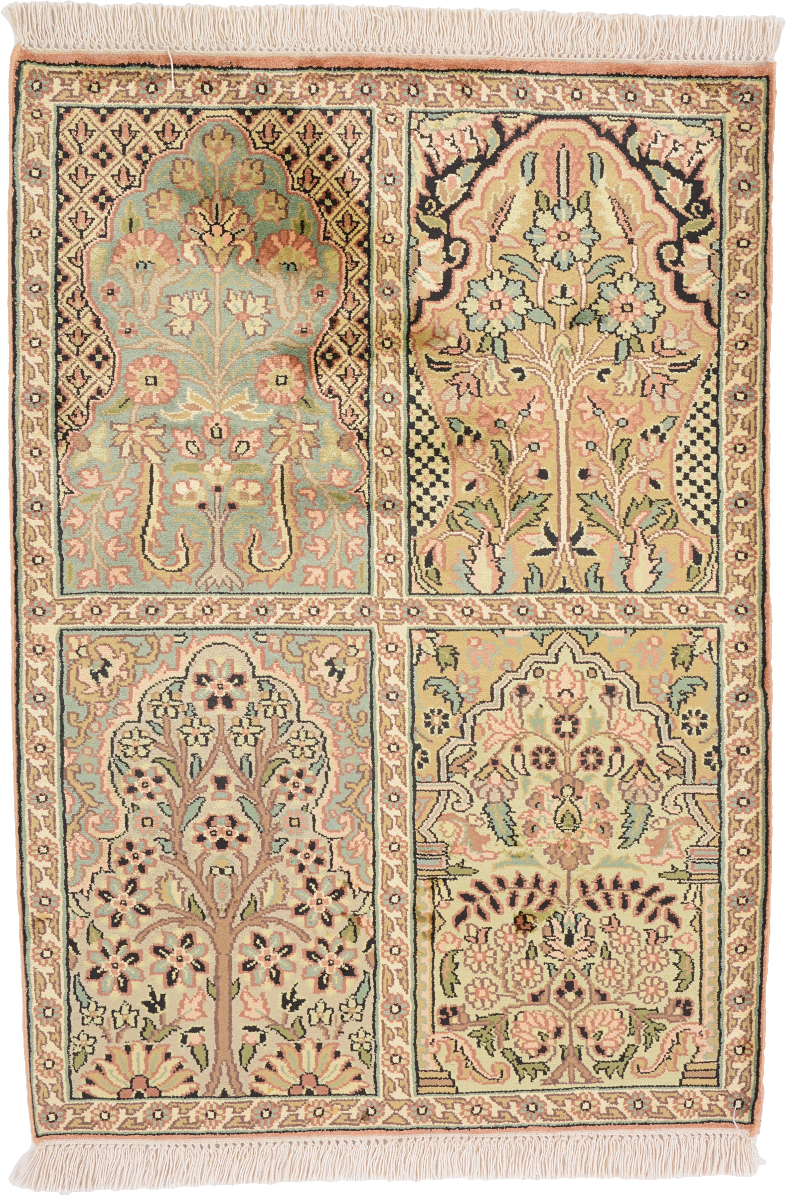 Cashmere Silk Tapijt 100 x 70 Wit (Indian) Noué À La Main