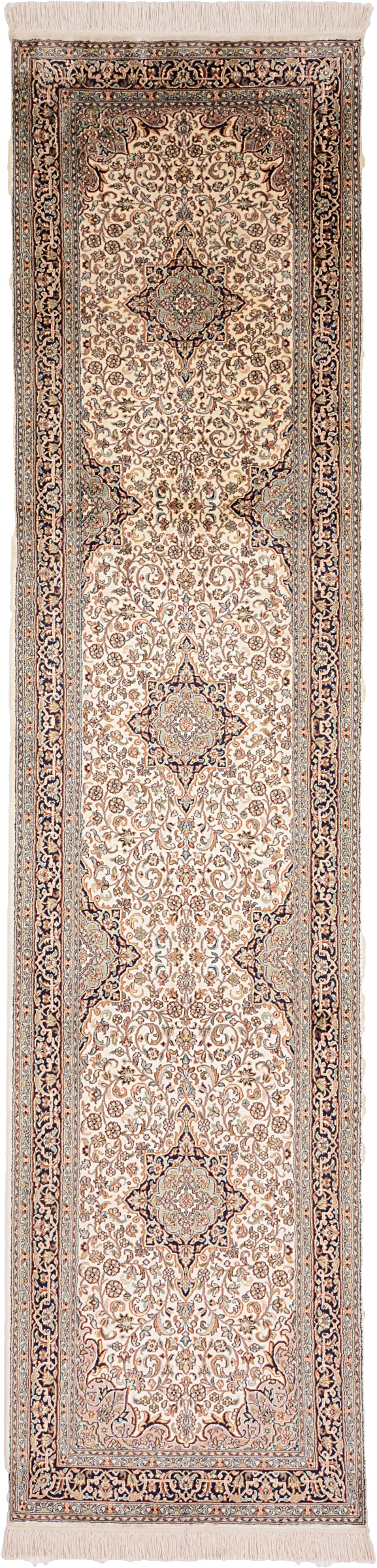 Cashmere Silk Orientalsk tæppe 80x320 Hvid (Indian) Håndknyttet