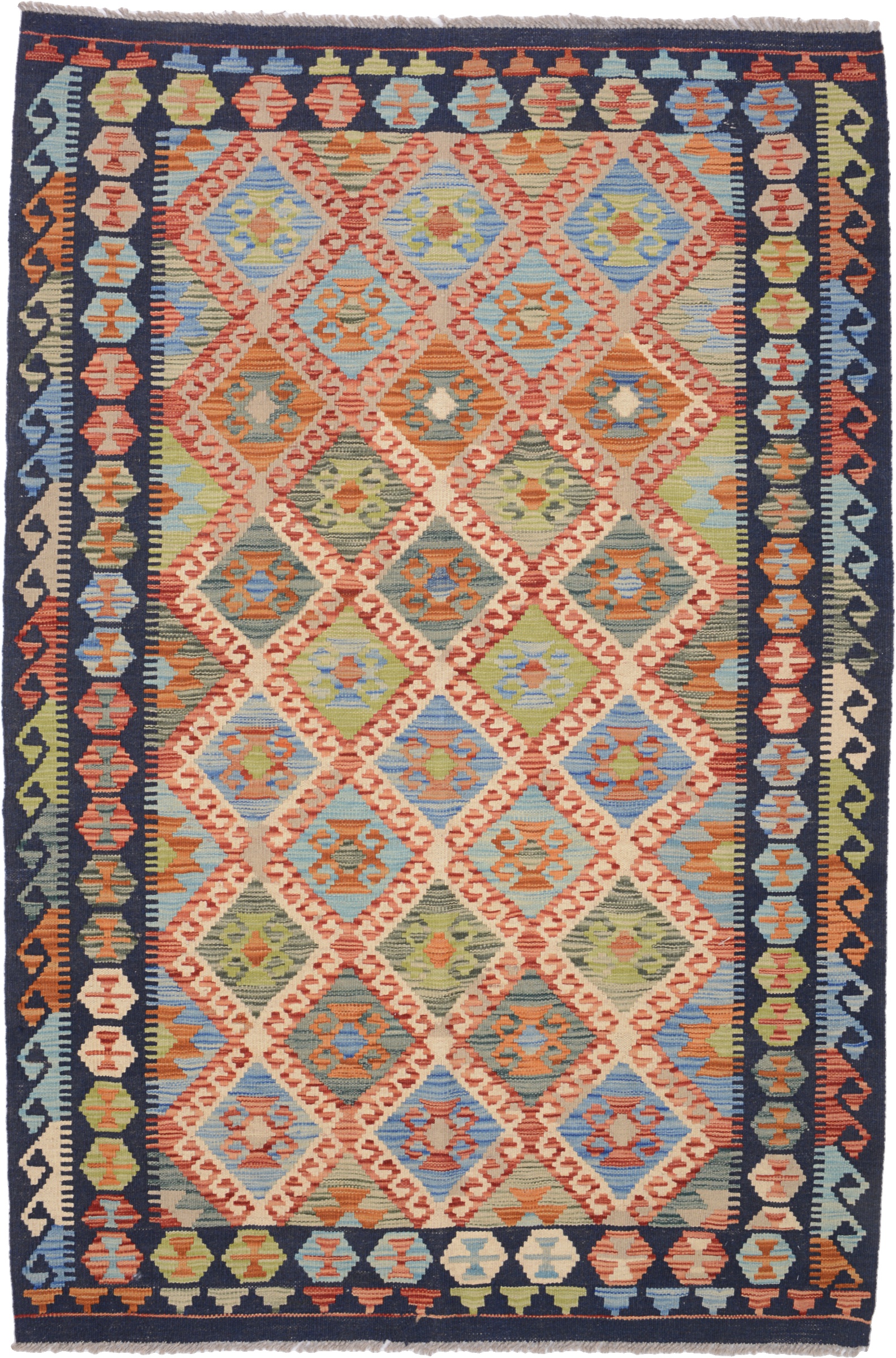 Kelim Dywan orientalny 190x130 Biały (Afganistan) Ręcznie Tkany