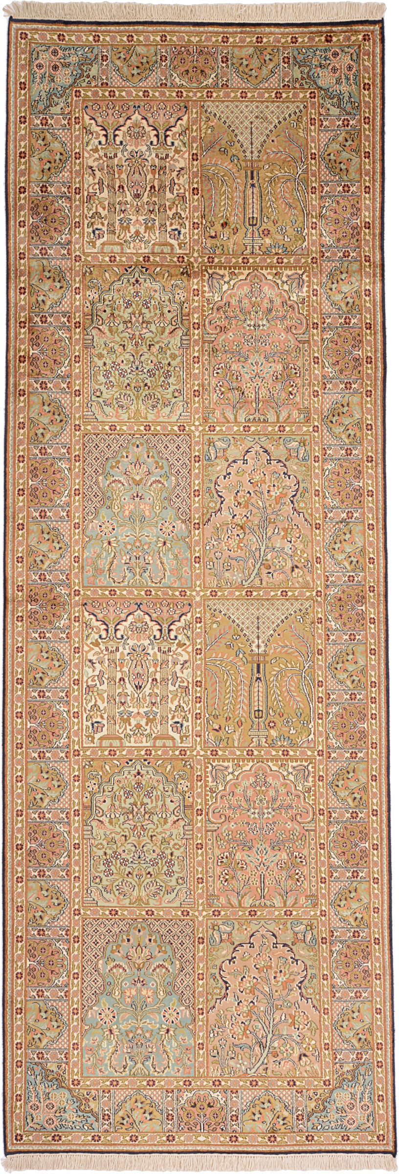 Cashmere Silk Oriental rug 90 x 270 Green (Indian) Hand Knotted