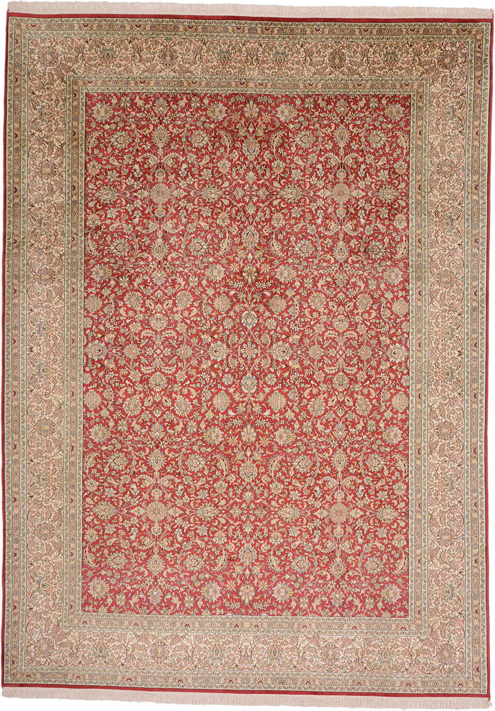 Kashmirseide Indischer Teppich 310 x 220 Weiss (Indien) Handgeknüpft