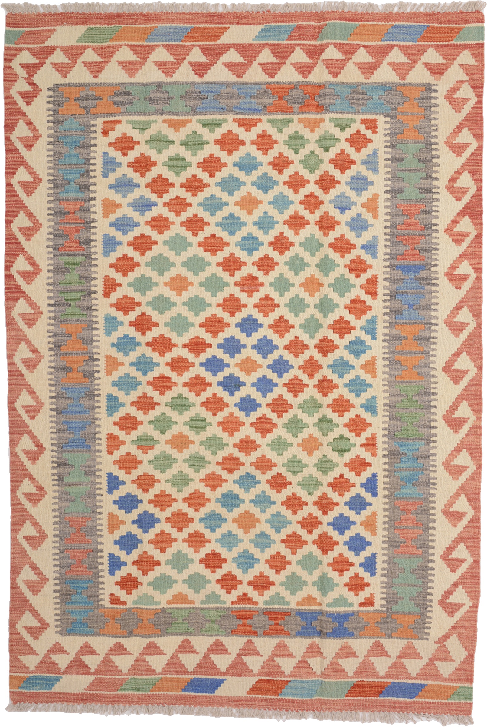 Kelim Teppe 130x190 Hvit (Pakistan) Håndvevd