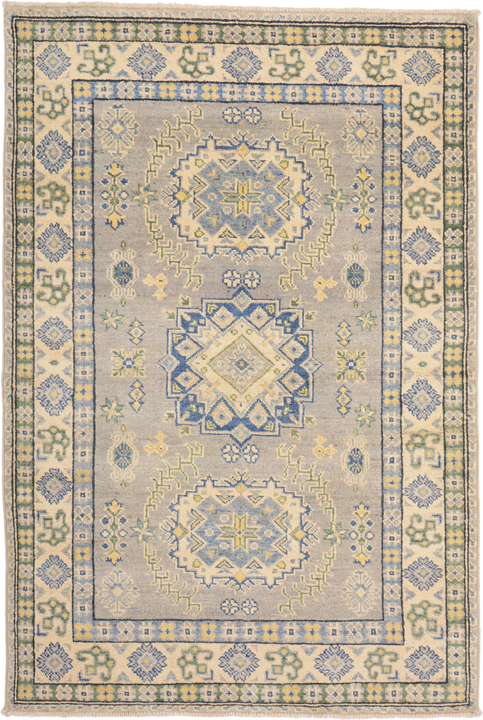 Kazak Tapis 100 x 150 Blanc (Pakistan) Noué À La Main