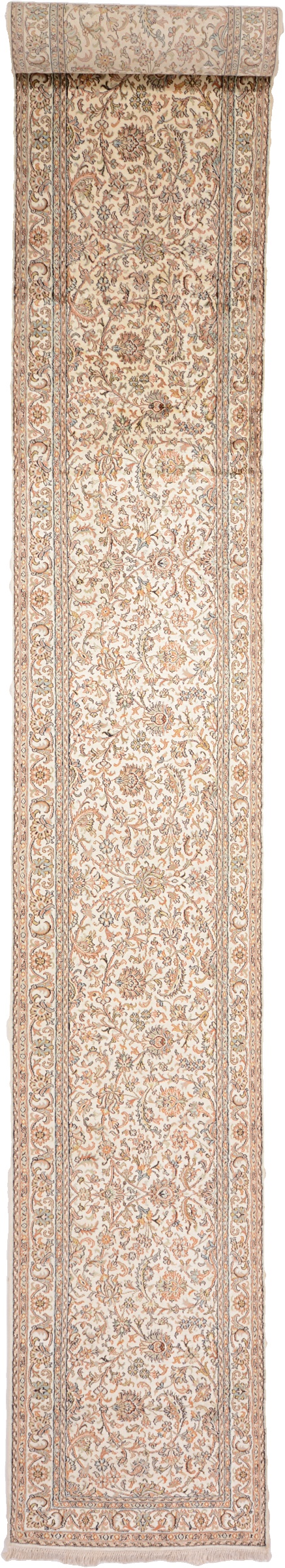 Cashmere Silk Orientalsk tæppe 70x440 Hvid (Indian) Håndknyttet