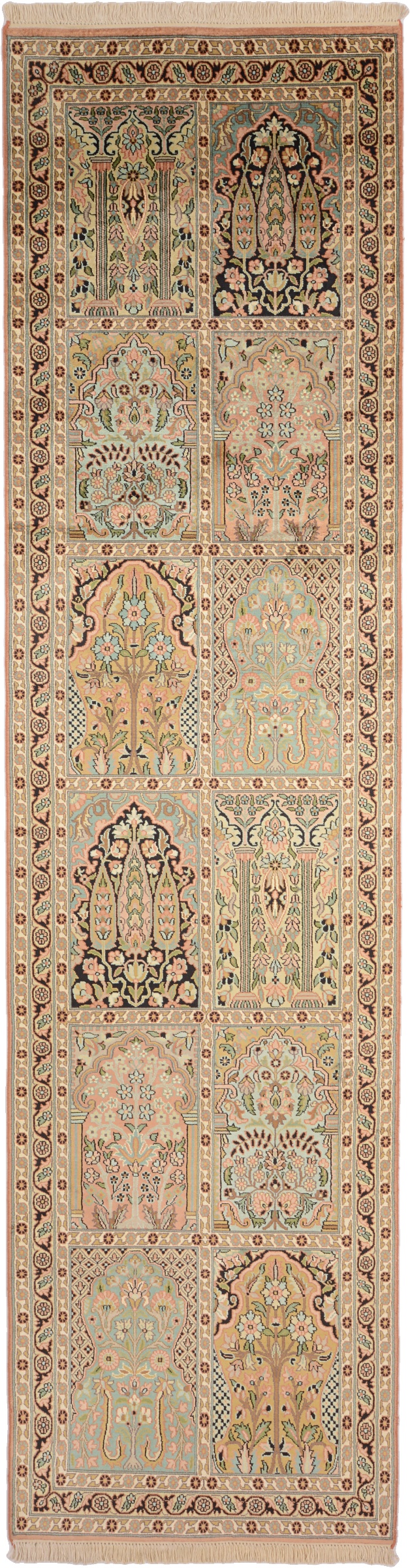 Cashmere Silk Dywan 300 x 80 Zielony (Indian) Ręcznie Tkany