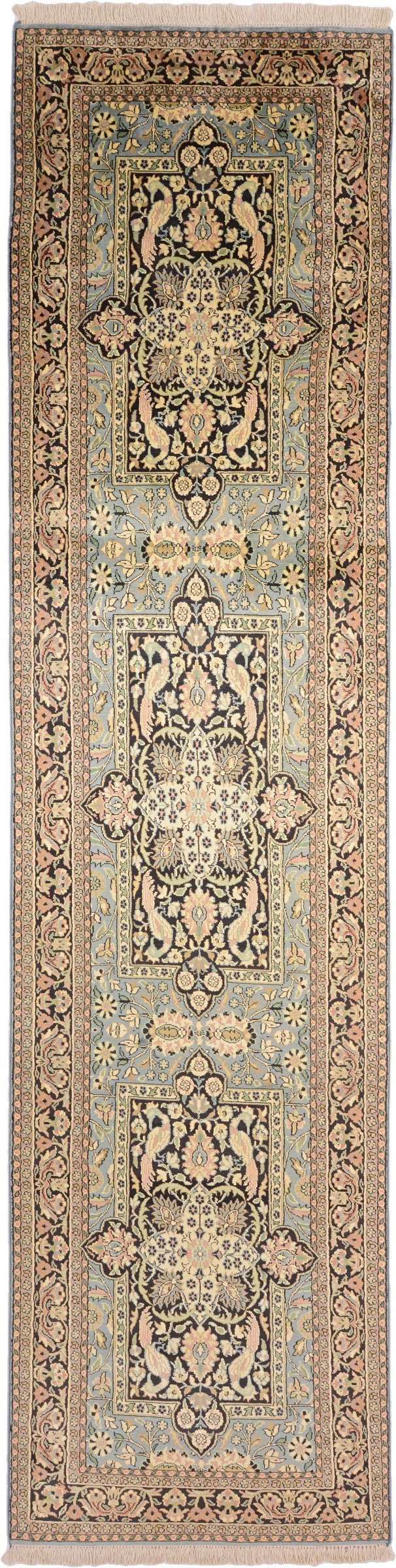 Cashmere Silk Tappeto orientale 310 x 80 Bianco (Indian) Annodato A Mano