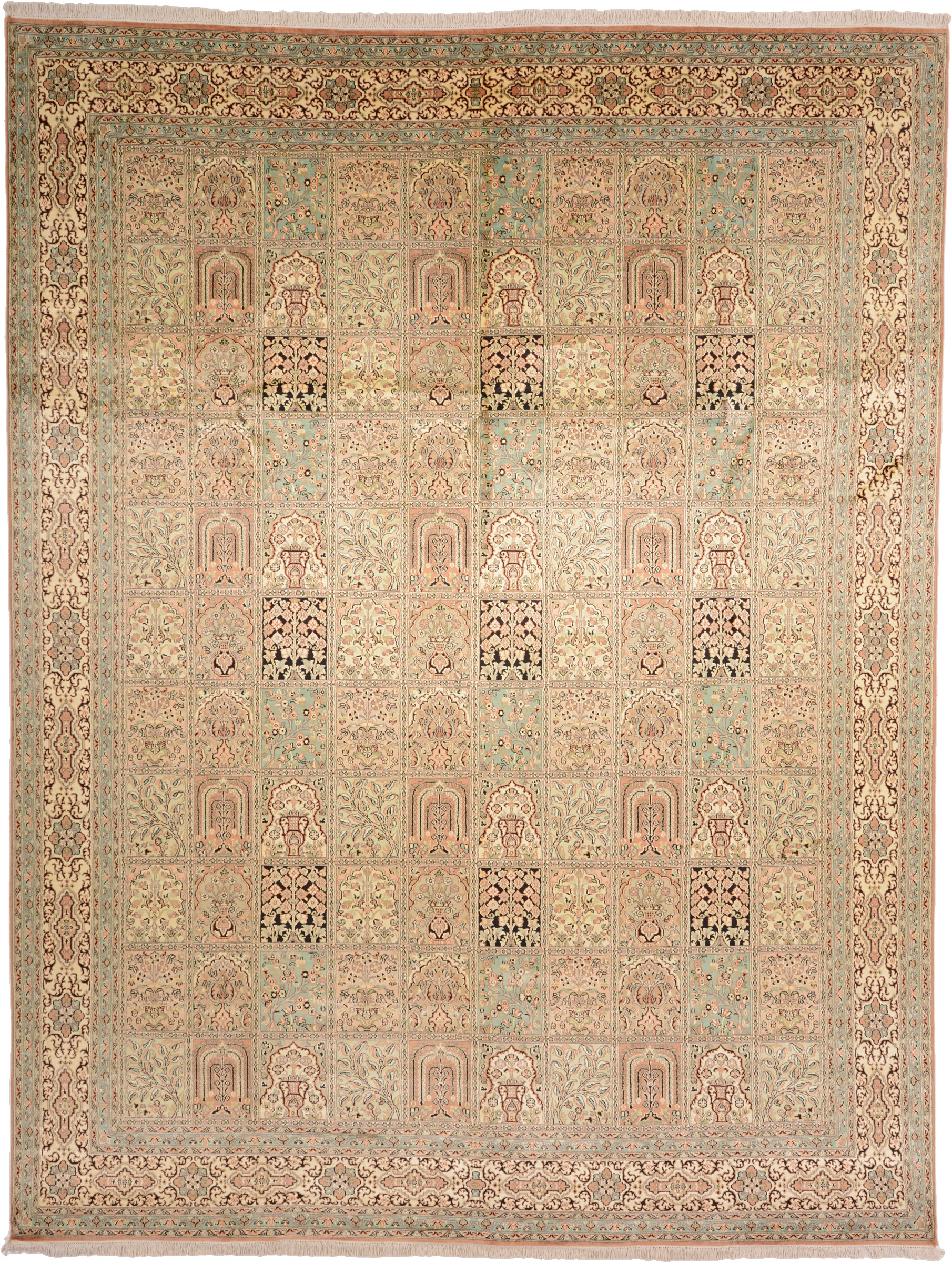 Cashmere Silk Teppe 280 x 360 Hvit (Indian) Håndknyttet