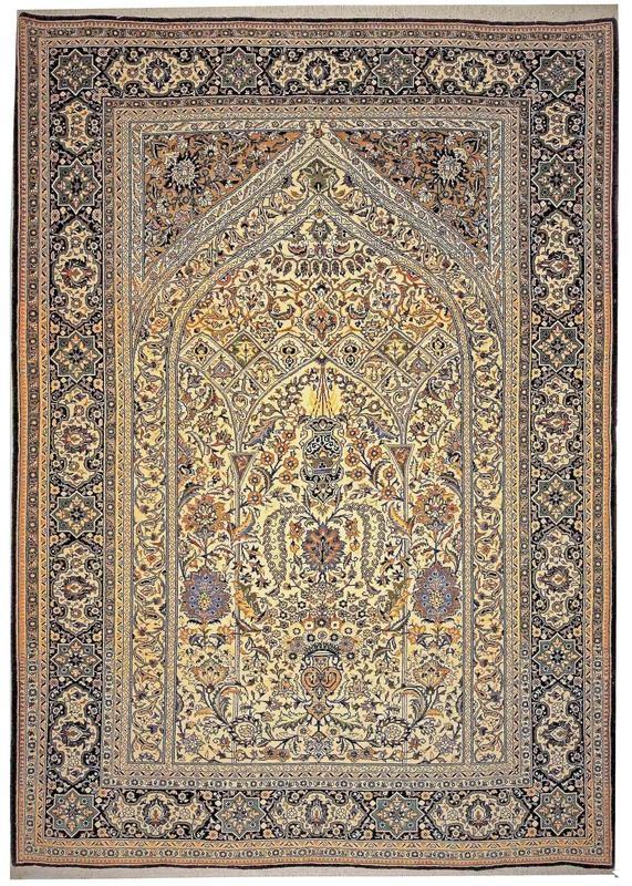 Ghom Perzisch tapijt 150x210 Beige (Iran) Noué À La Main