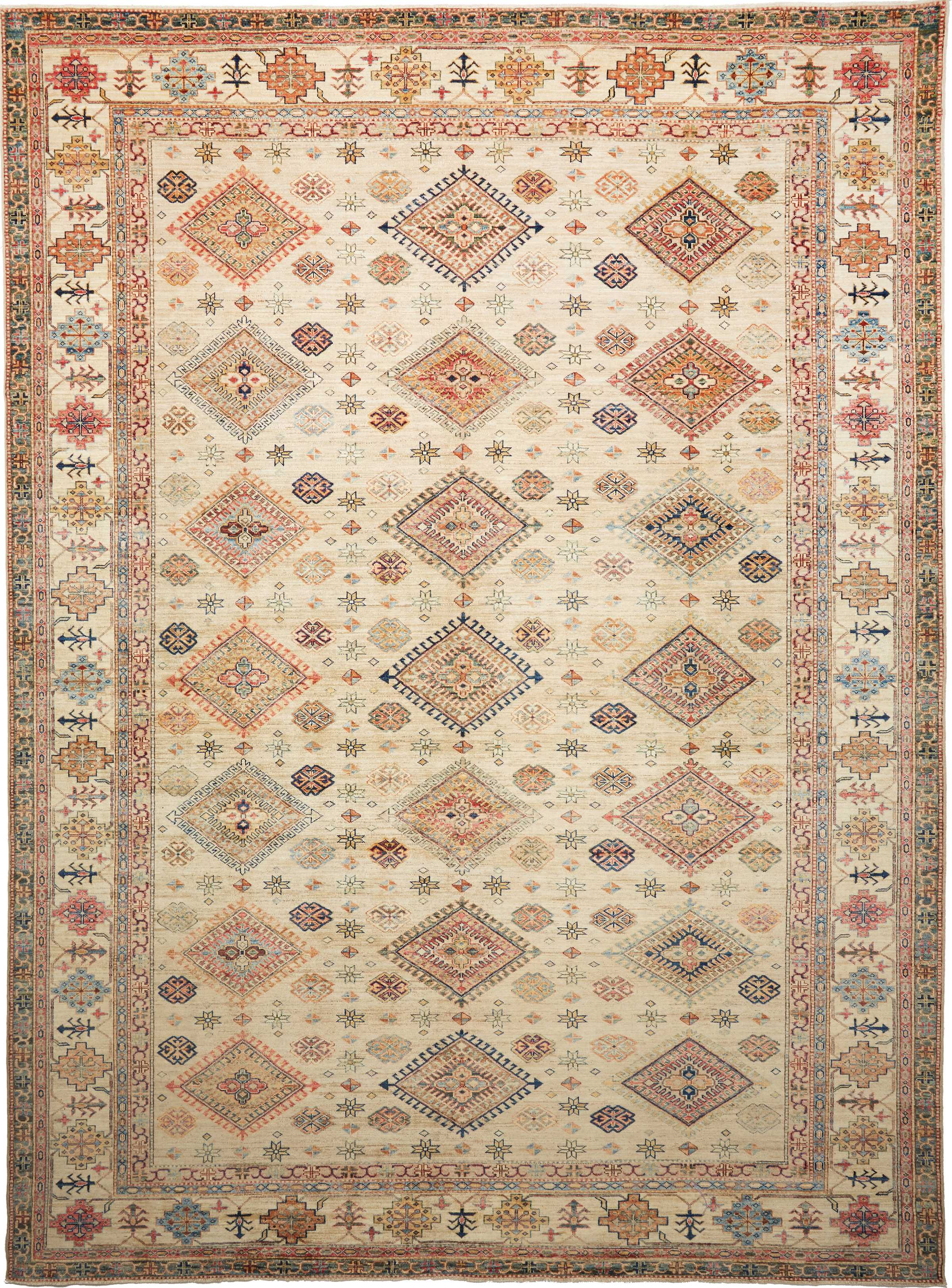 Kazak Tapis 370 x 280 Blanc (Pakistan) Noué À La Main
