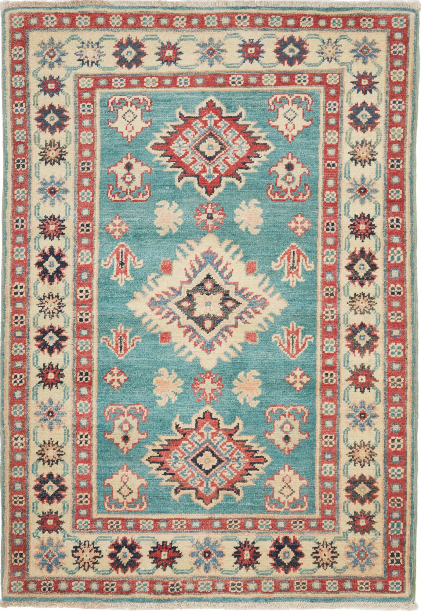 Kazak Teppe 120 x 80 Hvit (Pakistan) Håndknyttet