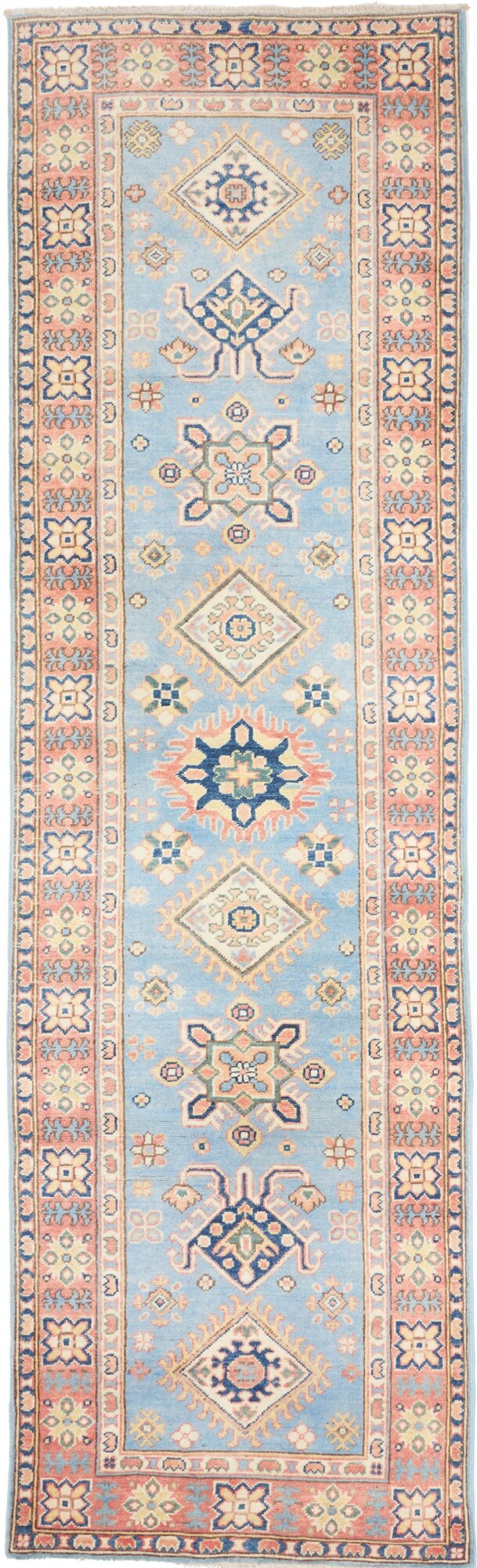 Kazak Alfombra oriental 90x280 Blanco (Pakistán) Anudado A Mano