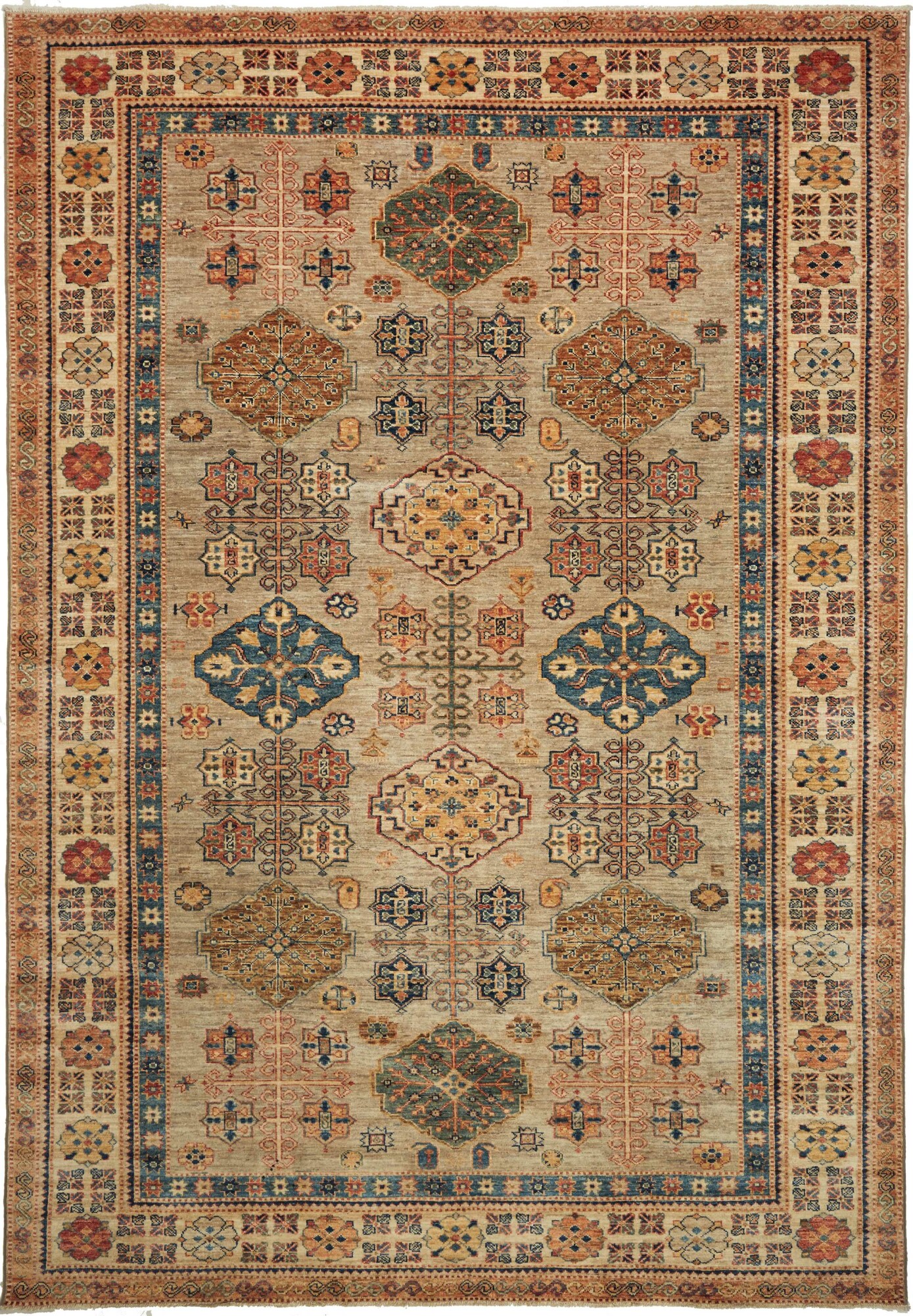 Kazak Orientalsk teppe 210x290 Grå (Pakistan) Håndknyttet