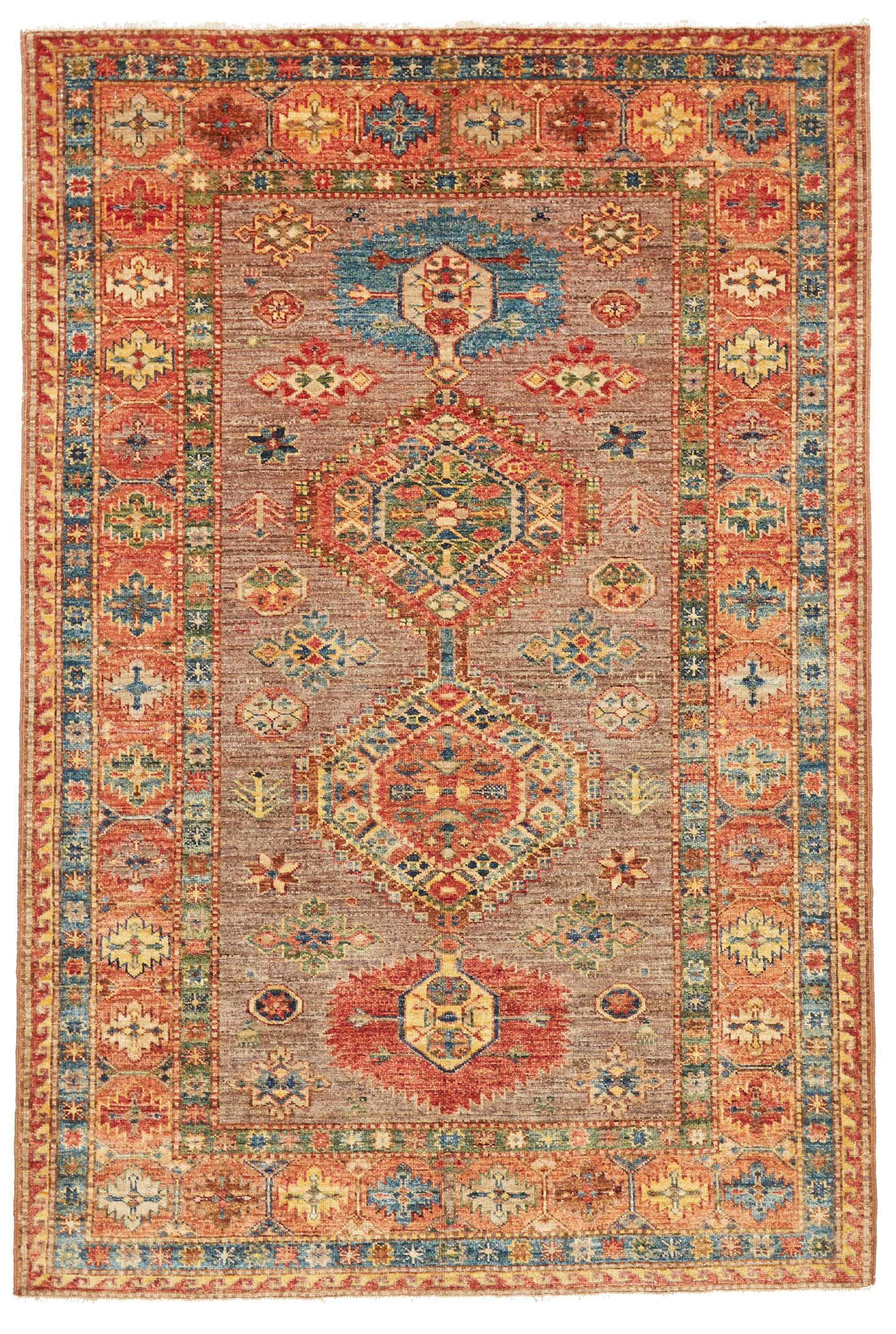 Kazak Keleti szőnyeg 190x130 Szürke (Pakisztán) Kézzel Csomózott