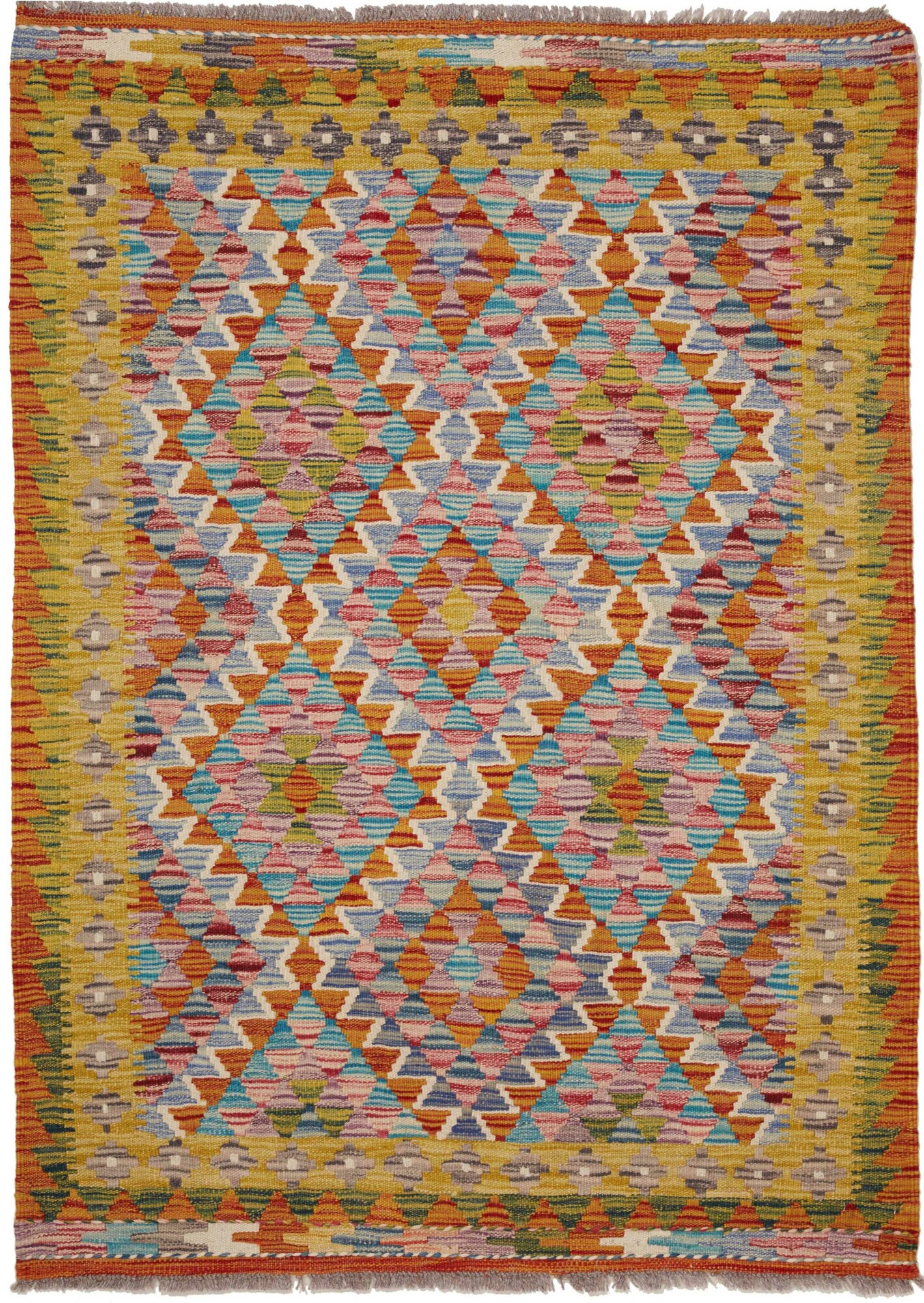 Kilim Szőnyeg 150 x 110 Fehér (Pakisztán) Kézzel Szőtt