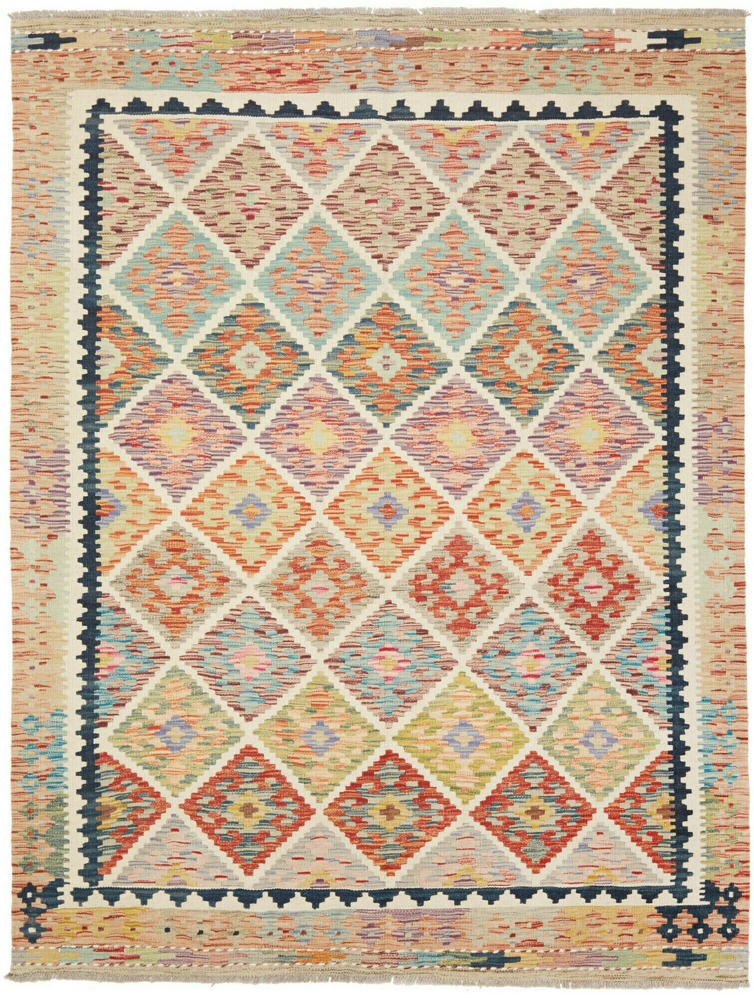 Kilim Tapete oriental 150x210 Branco (Paquistão) Tecido À Mão