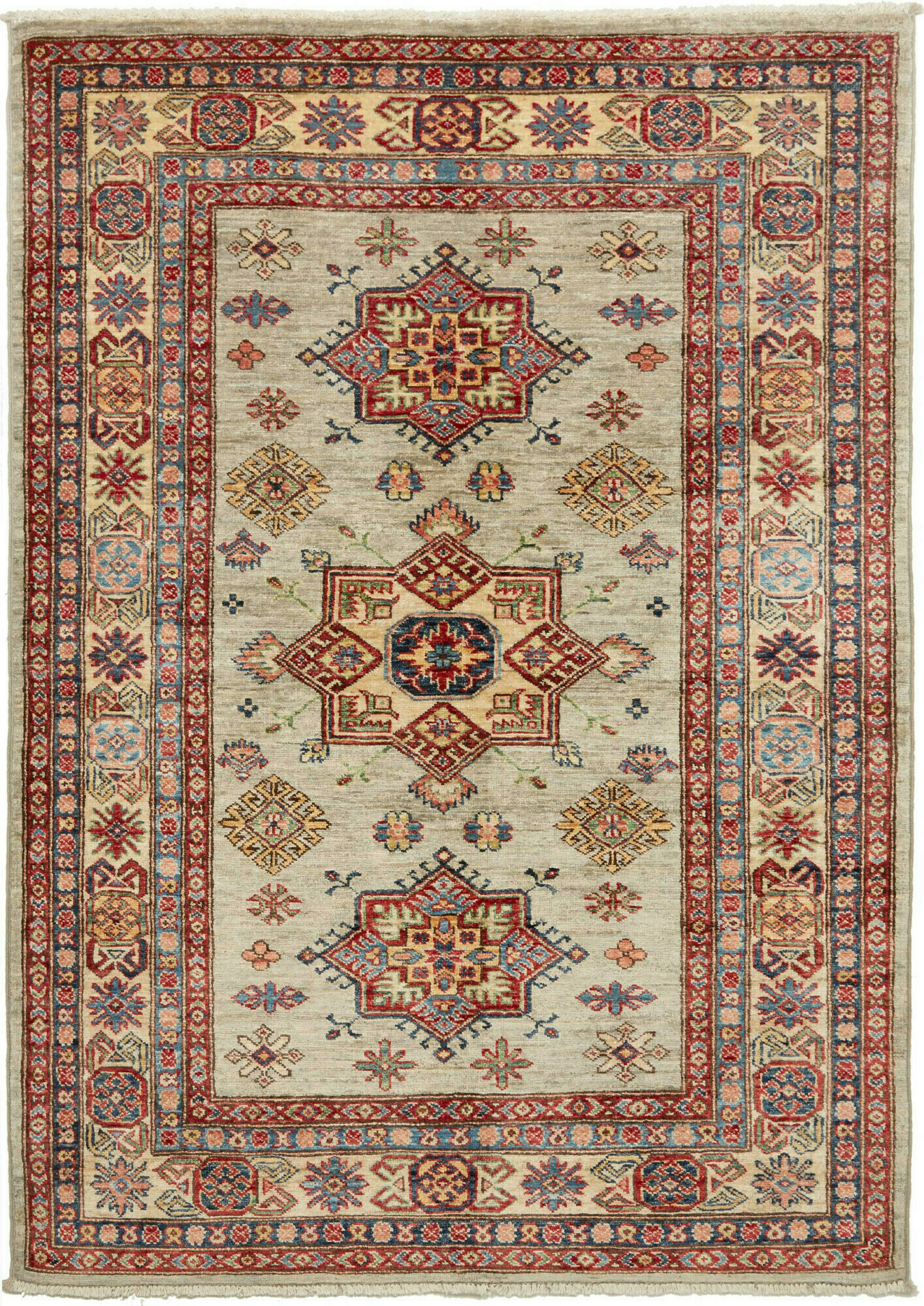 Kazak Teppich 120 x 170 Weiss (Pakistan) Handgeknüpft