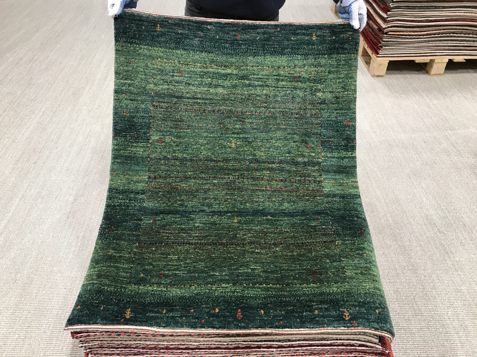 Loribaft Rug 90 x 100 Green (Iran) Hand Knotted