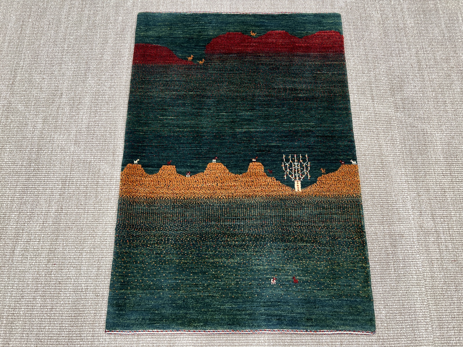 Loribaft Persisk tæppe 120x80 Grøn (Iran) Håndknyttet