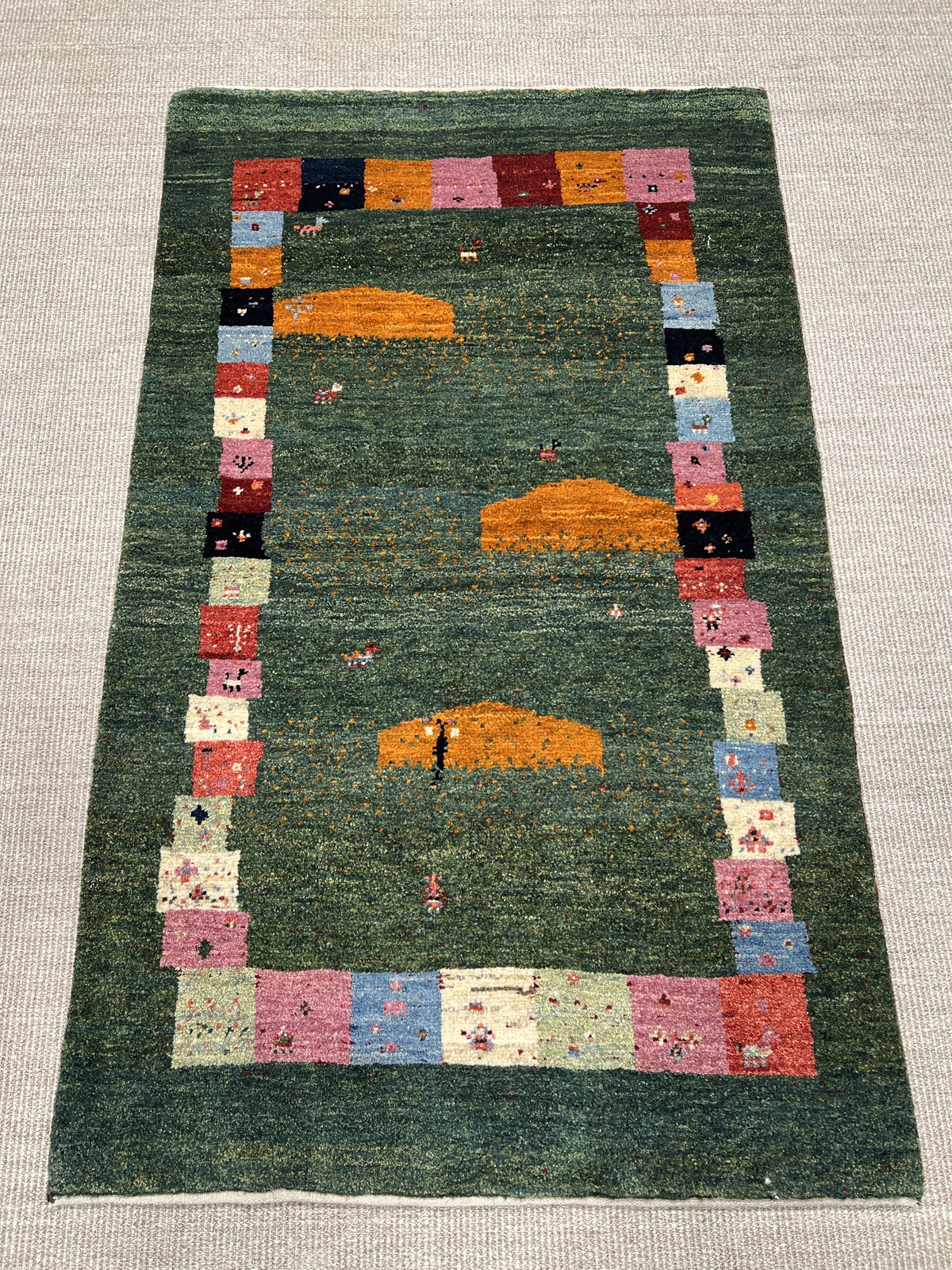 Gabbeh Rug 100 x 160 Green (Iran) Hand Knotted
