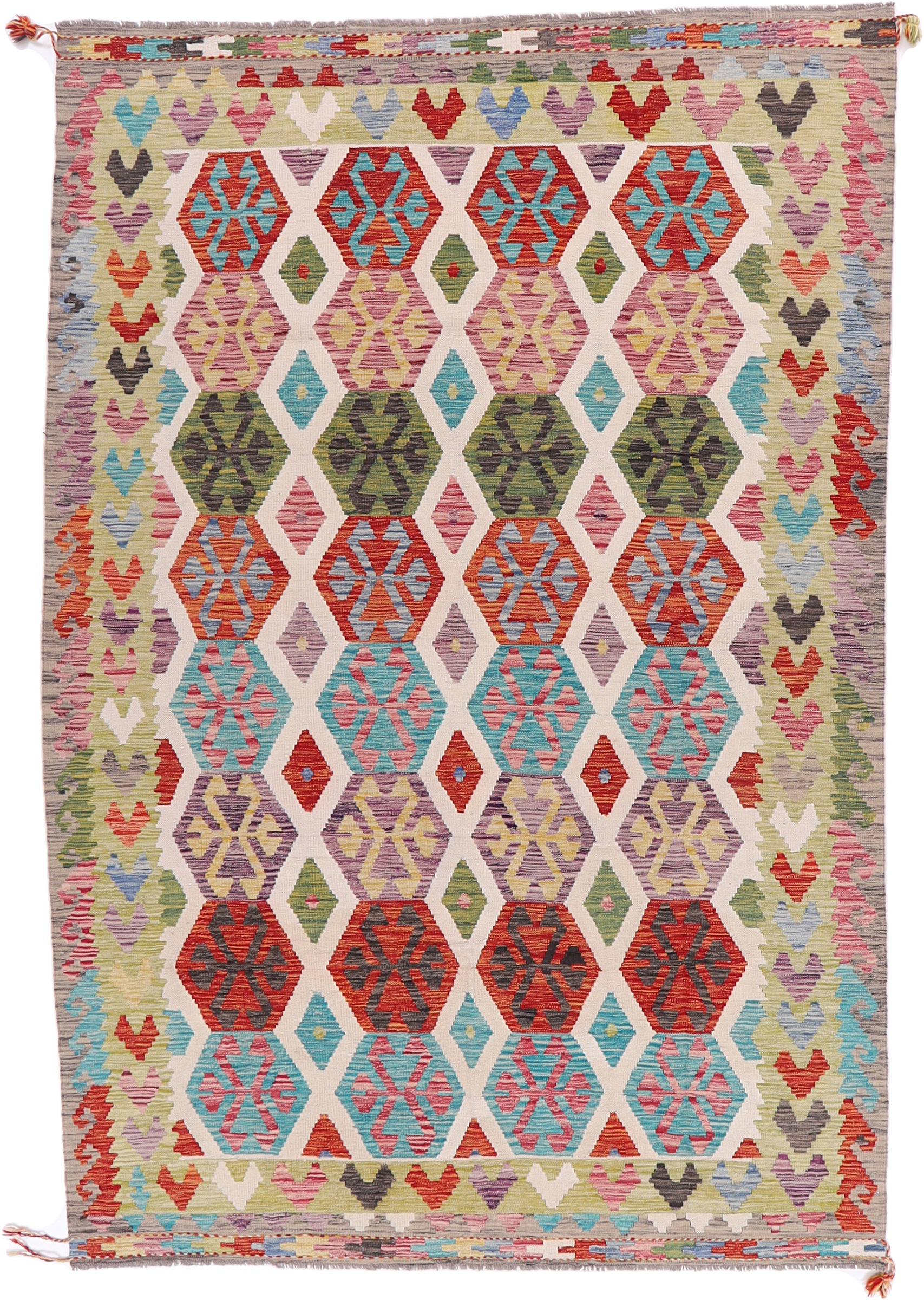 Kelim Dywan 310x200 Biały (Pakistan) Ręcznie Tkany