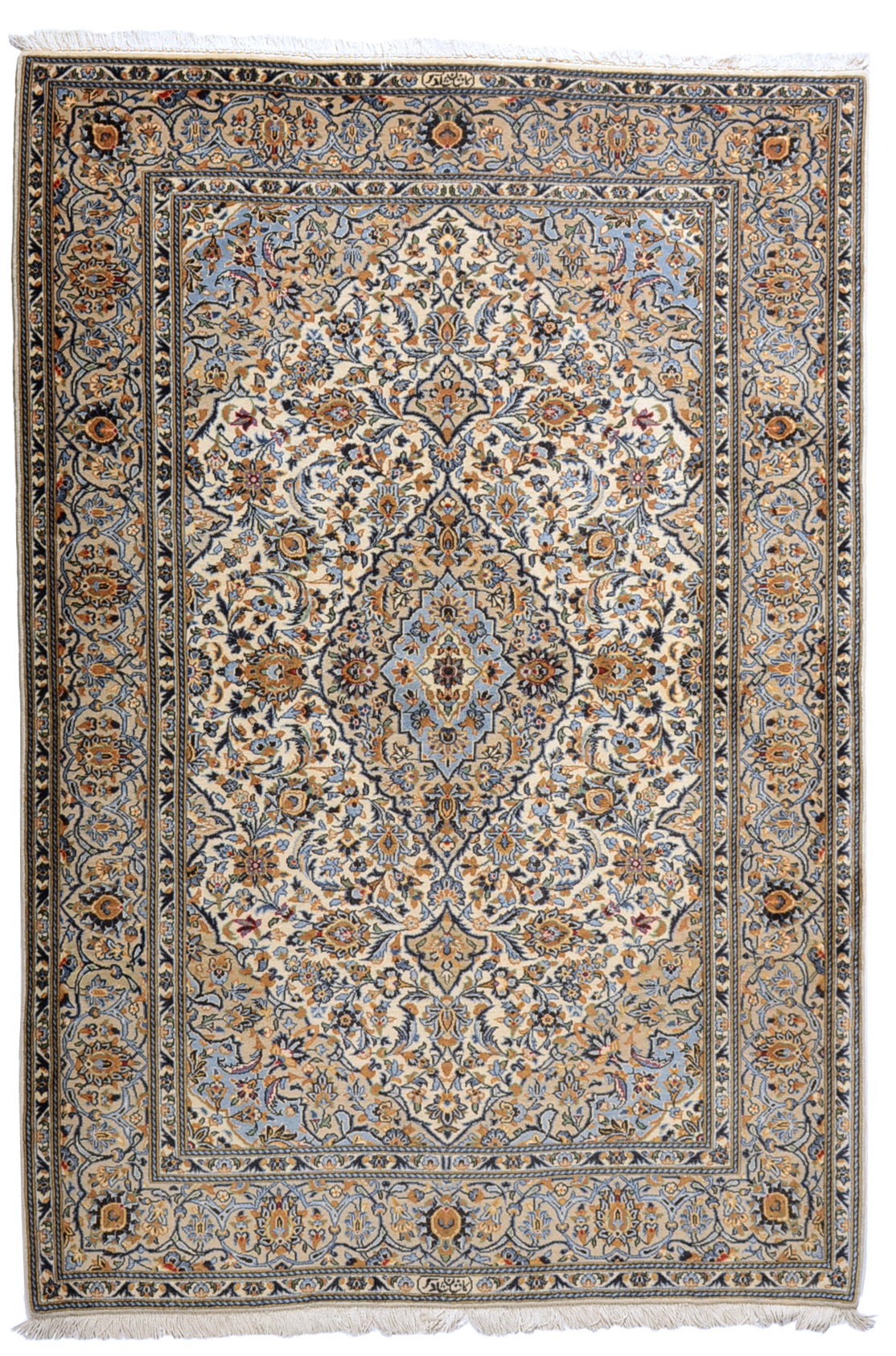 Kashan Perserteppich 140x210 Weiss (Iran) Handgeknüpft