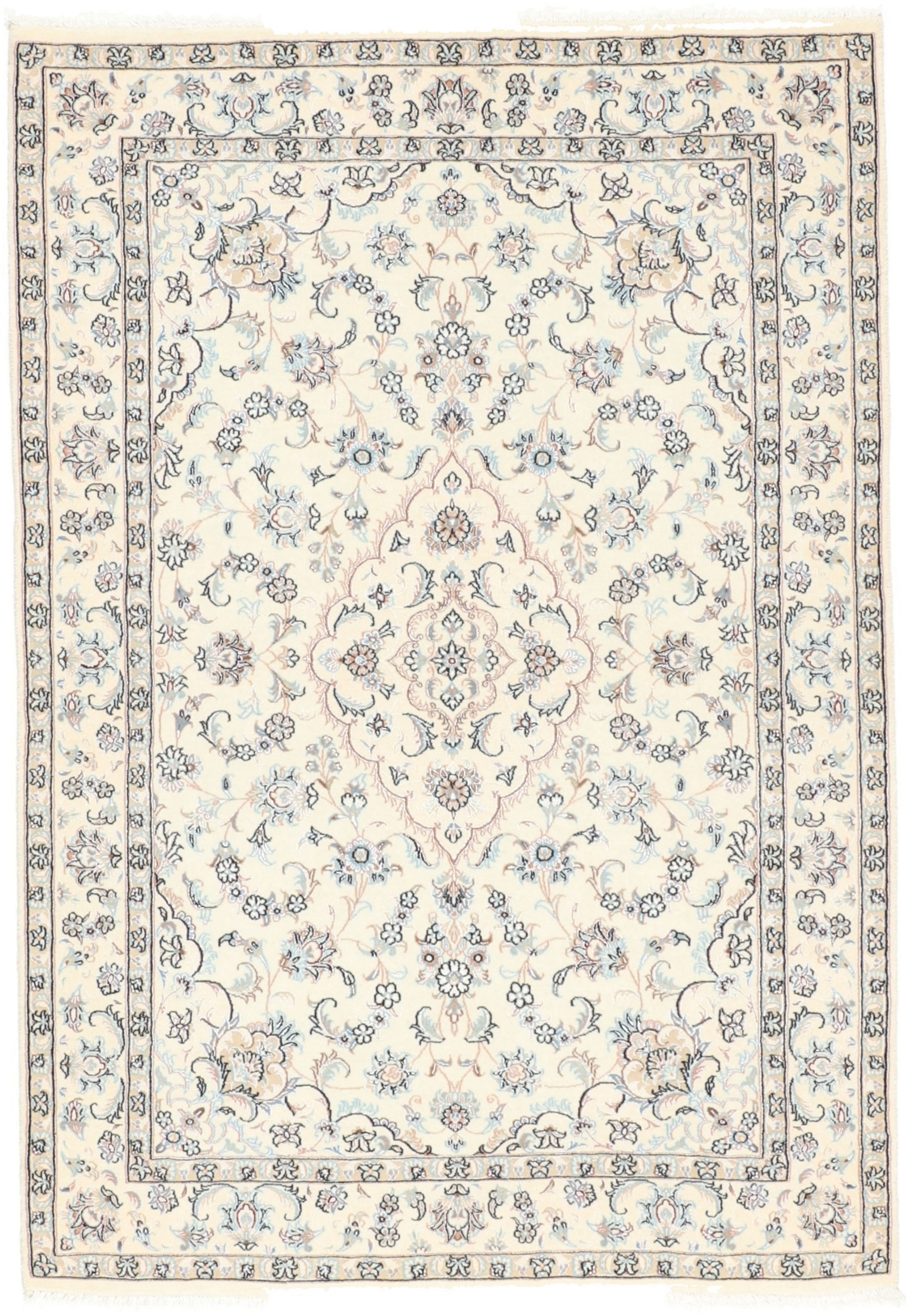 Nain Tæppe 110 x 160 Hvid (Iran) Håndknyttet